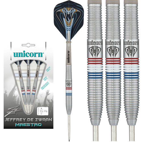 Unicorn Maestro Jeffrey 'The Black Cobra' De Zwaan Phase 2 Steel Tip Darts - 90% Tungsten - 23g 25g