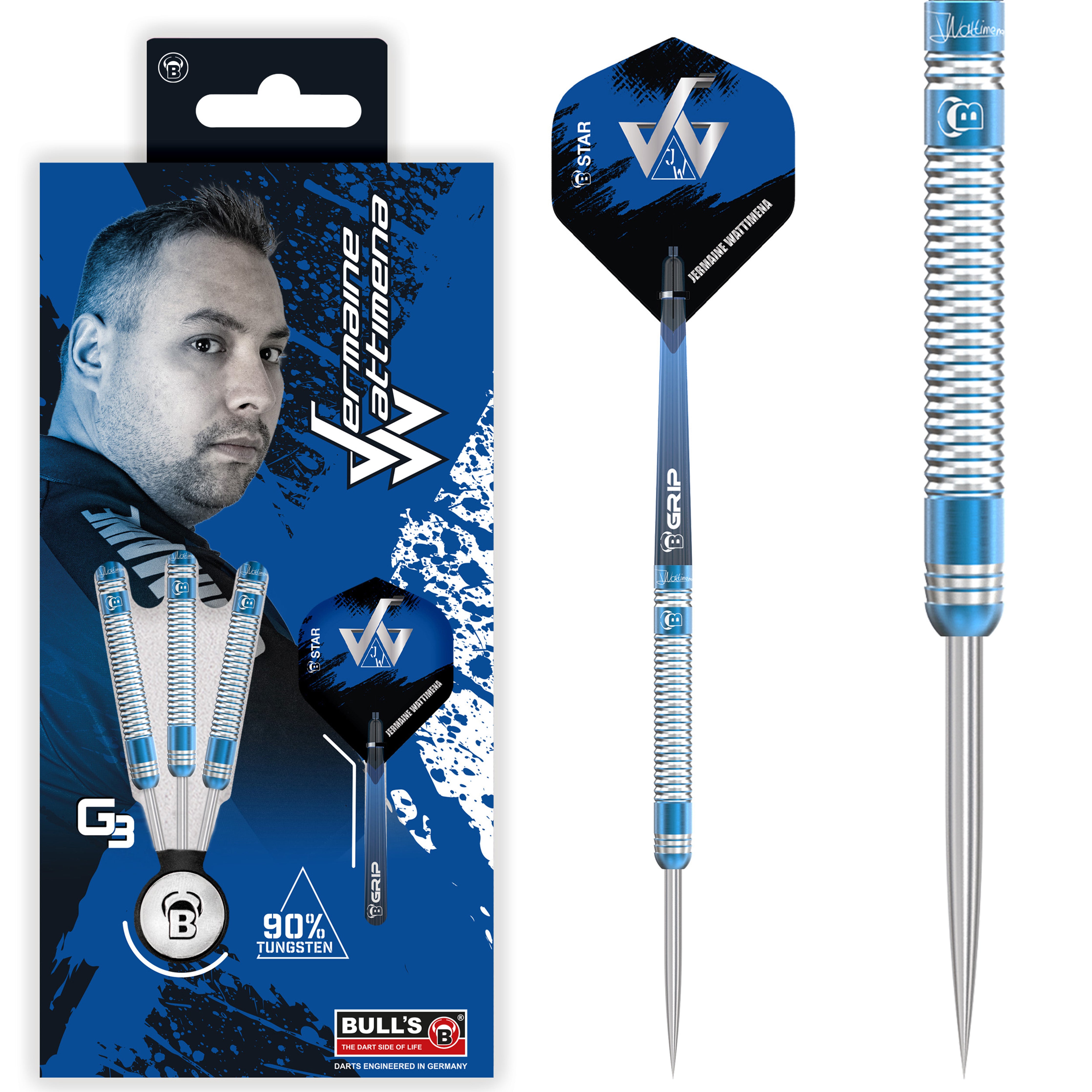 BULL'S Jermaine Wattimena G3 Steel Tip Darts - 90% Tungsten - 22g 24g
