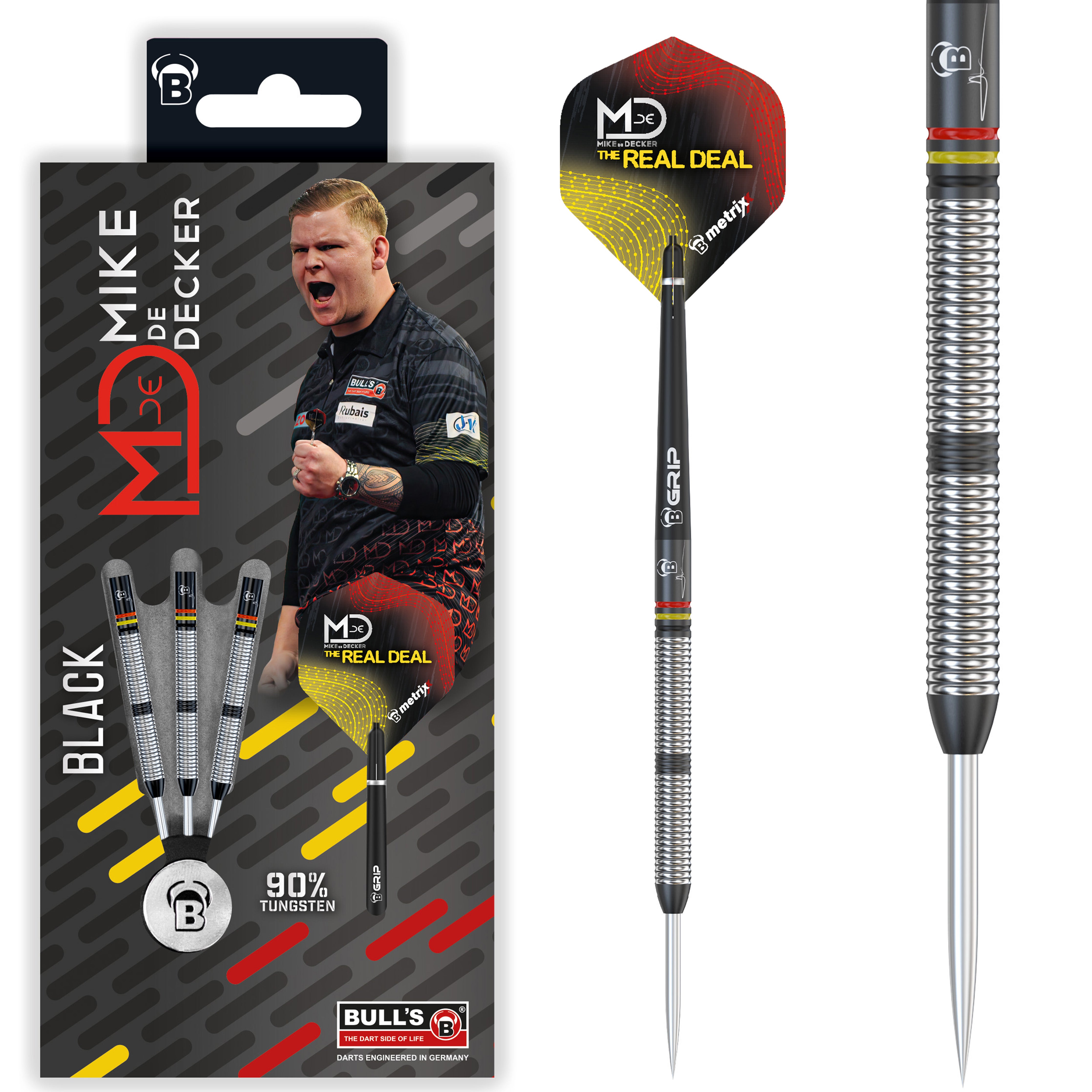 BULL'S Mike de Decker Black Edition Steel Tip Darts - 90% Tungsten - 22g 24g 26g