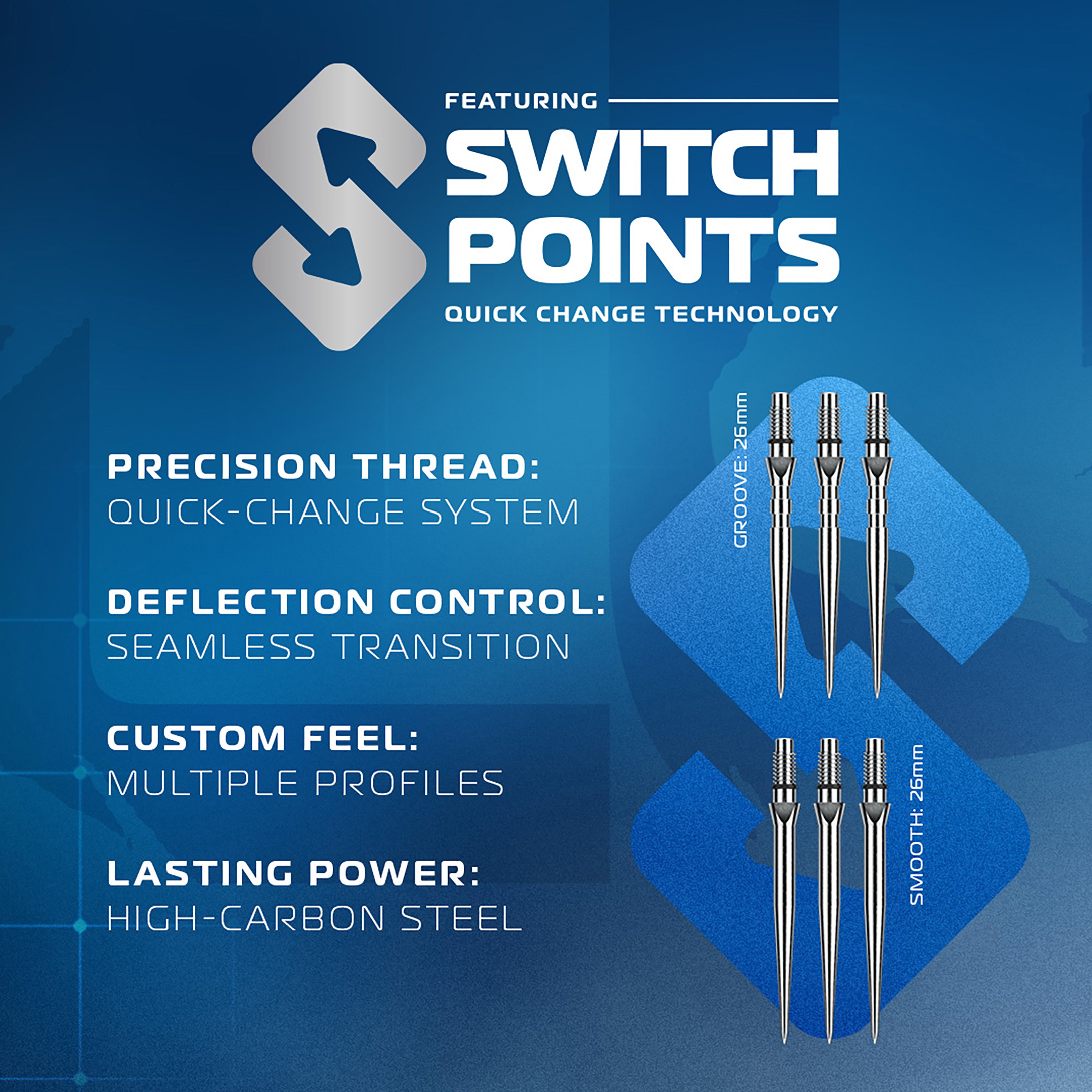Winmau Lunaris Parallel - 90% Tungsten Darts - Switch Point System - 23g 25g