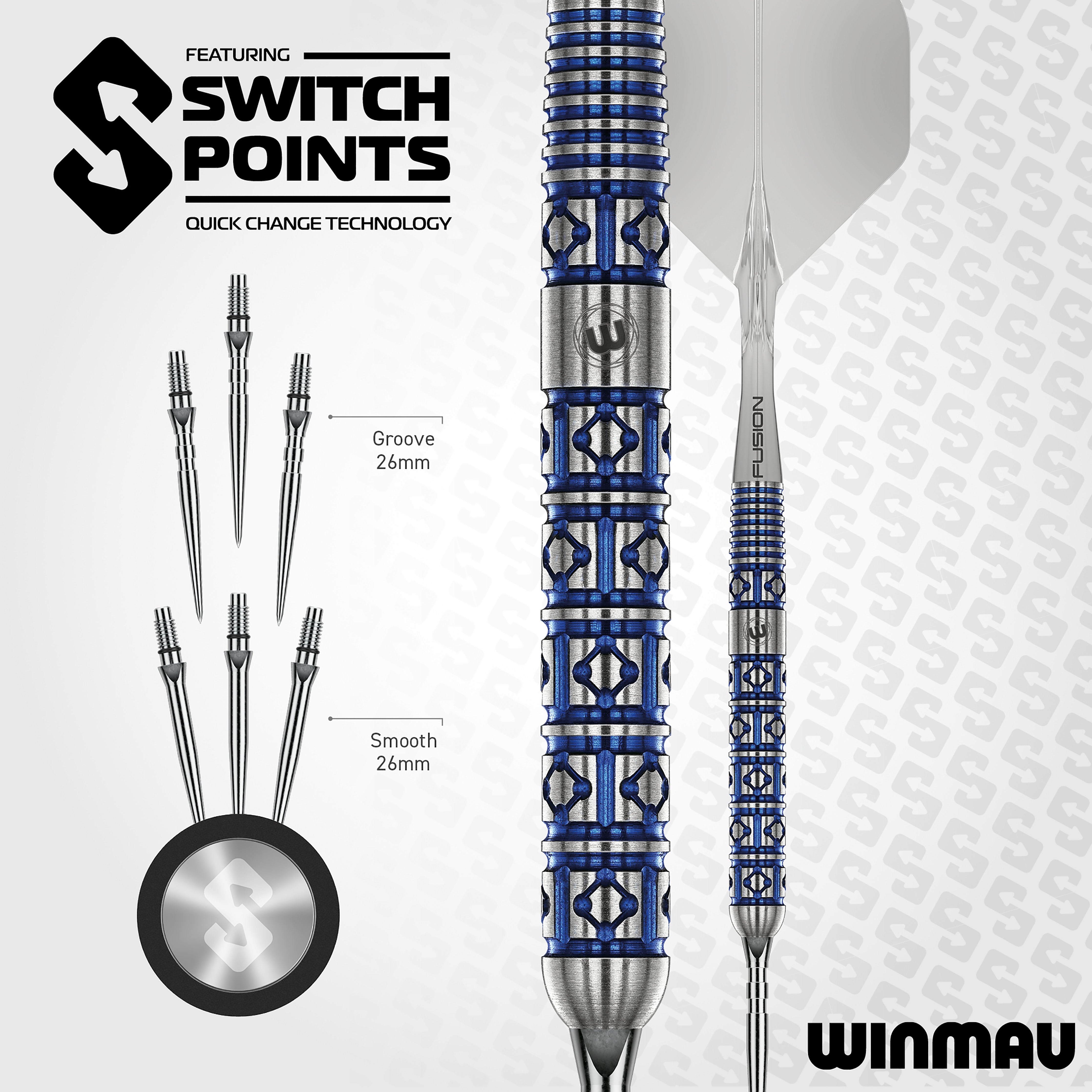 Winmau Lunaris Parallel - 90% Tungsten Darts - Switch Point System - 23g 25g