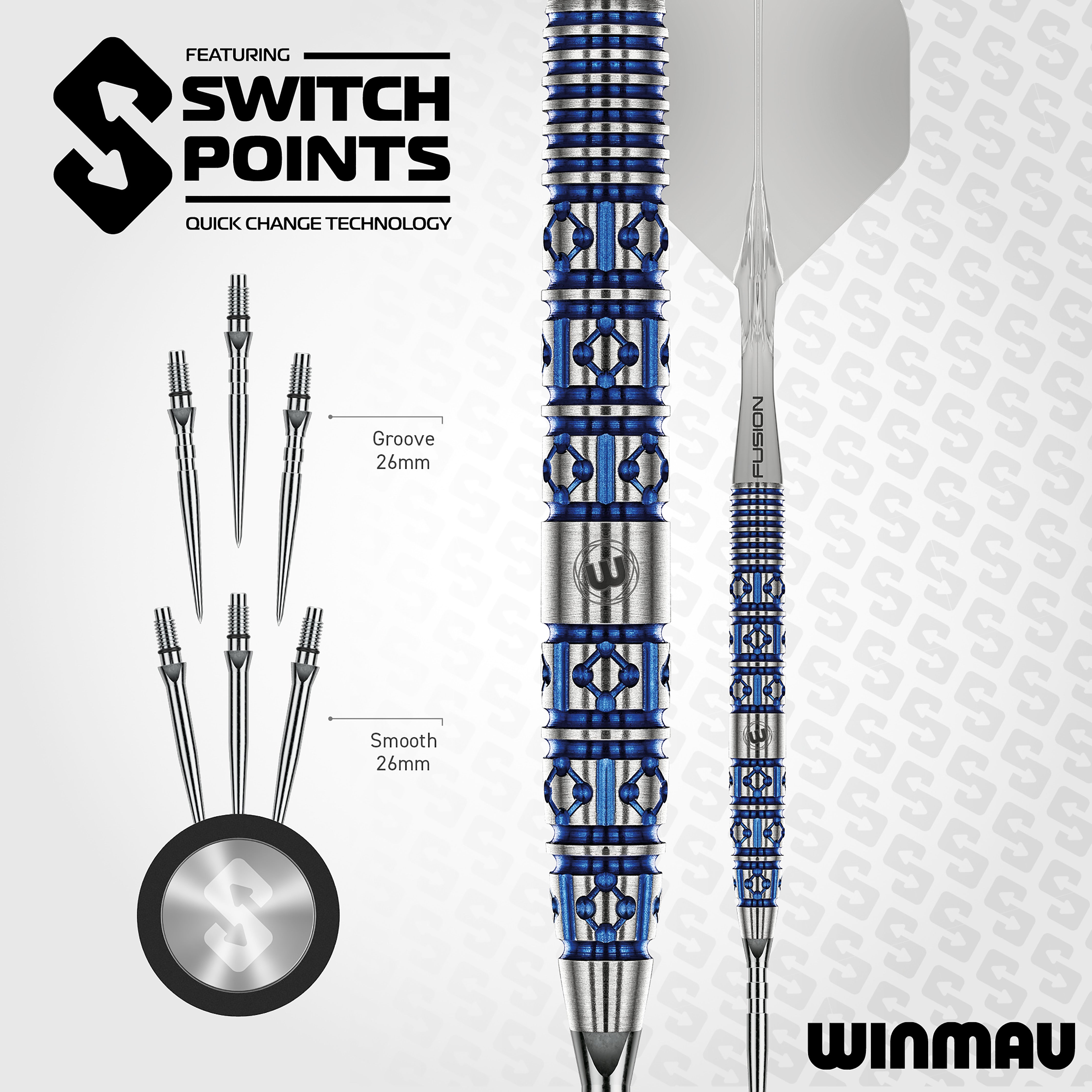 Winmau Lunaris Tapered - 90% Tungsten Darts - Switch Point System - 22g 24g