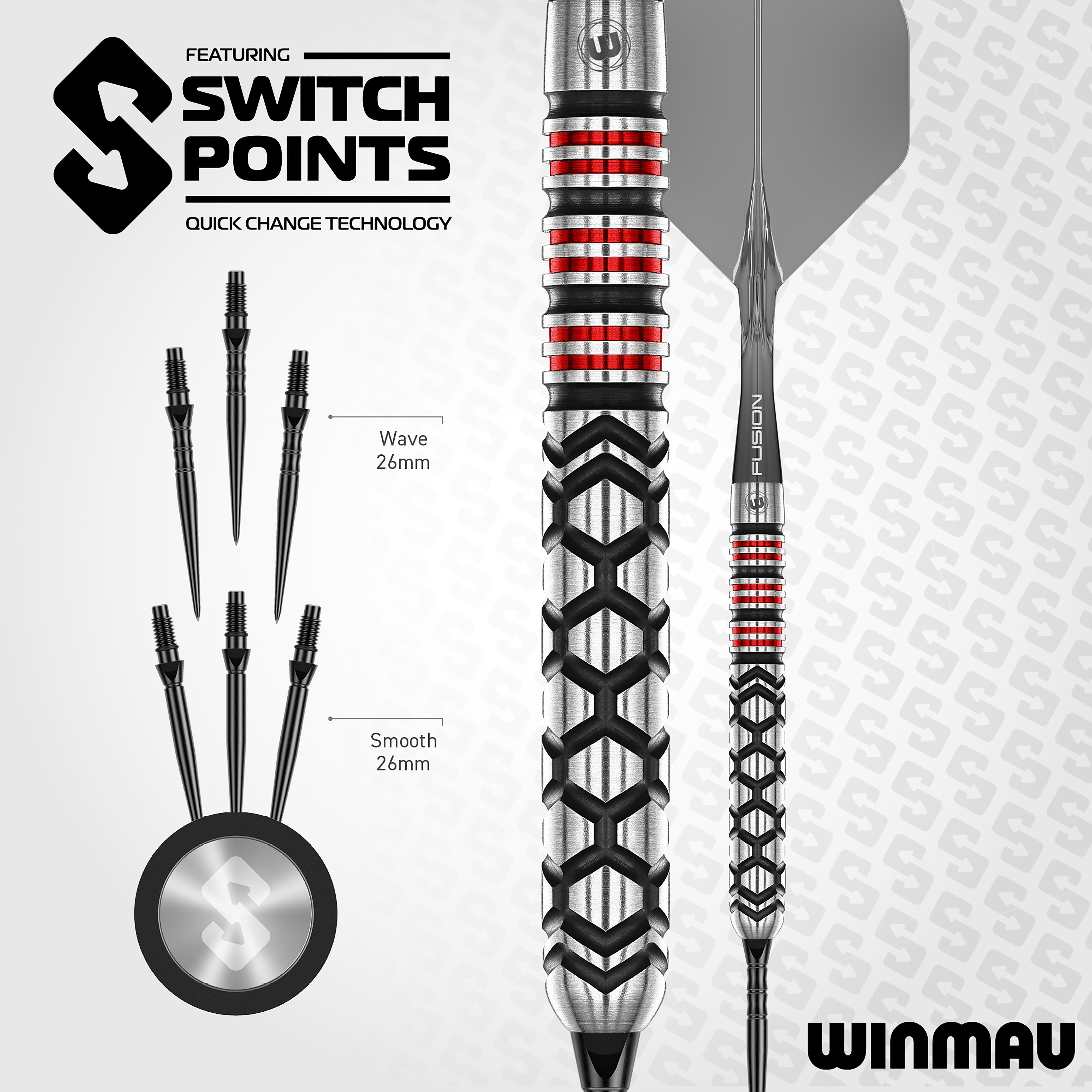 Winmau Fornax Parallel - 90% Tungsten Darts - Switch Point System - 22g 24g