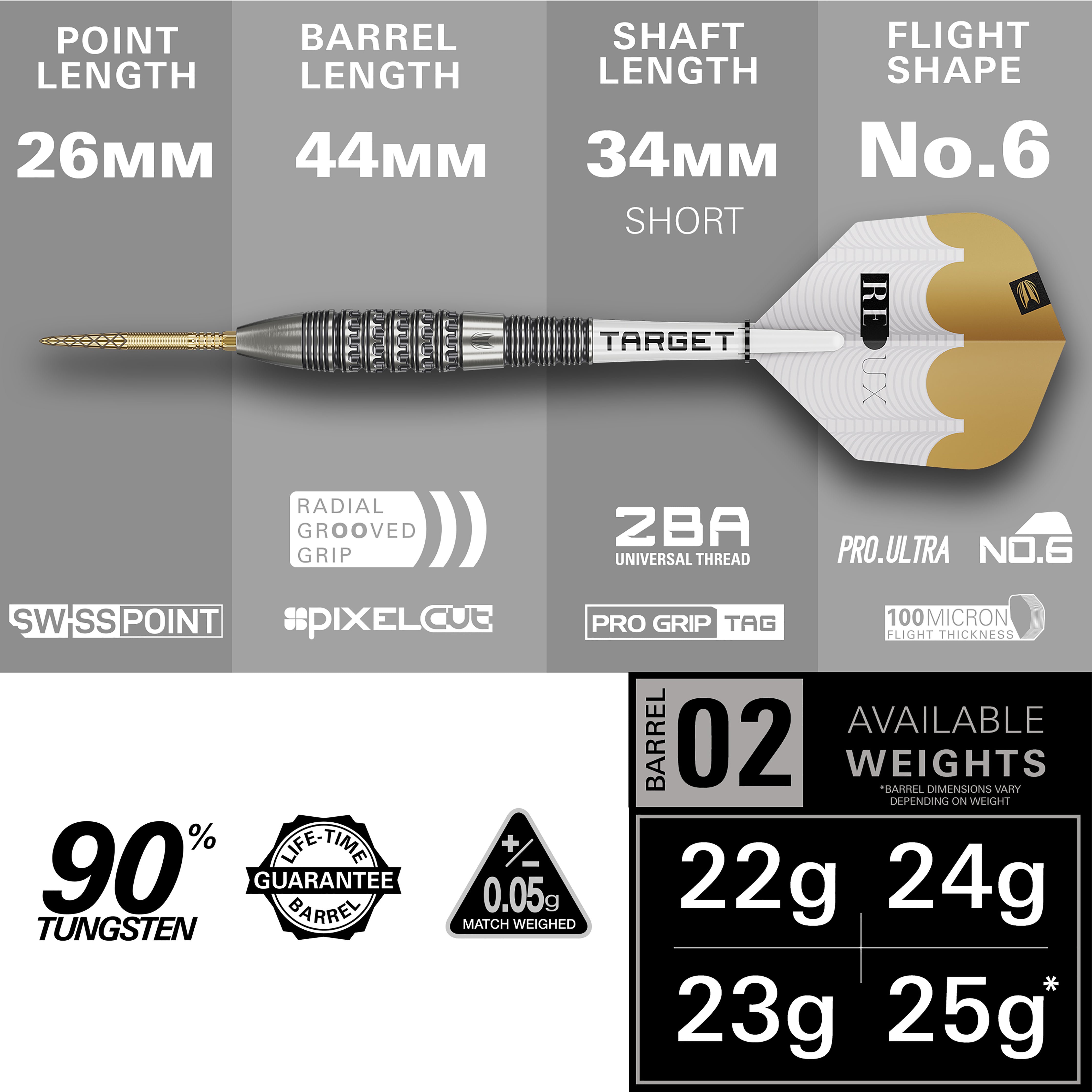 Target Redux 02 - 90% Tungsten Darts - Swiss Points - 22g 23g 24g 25g