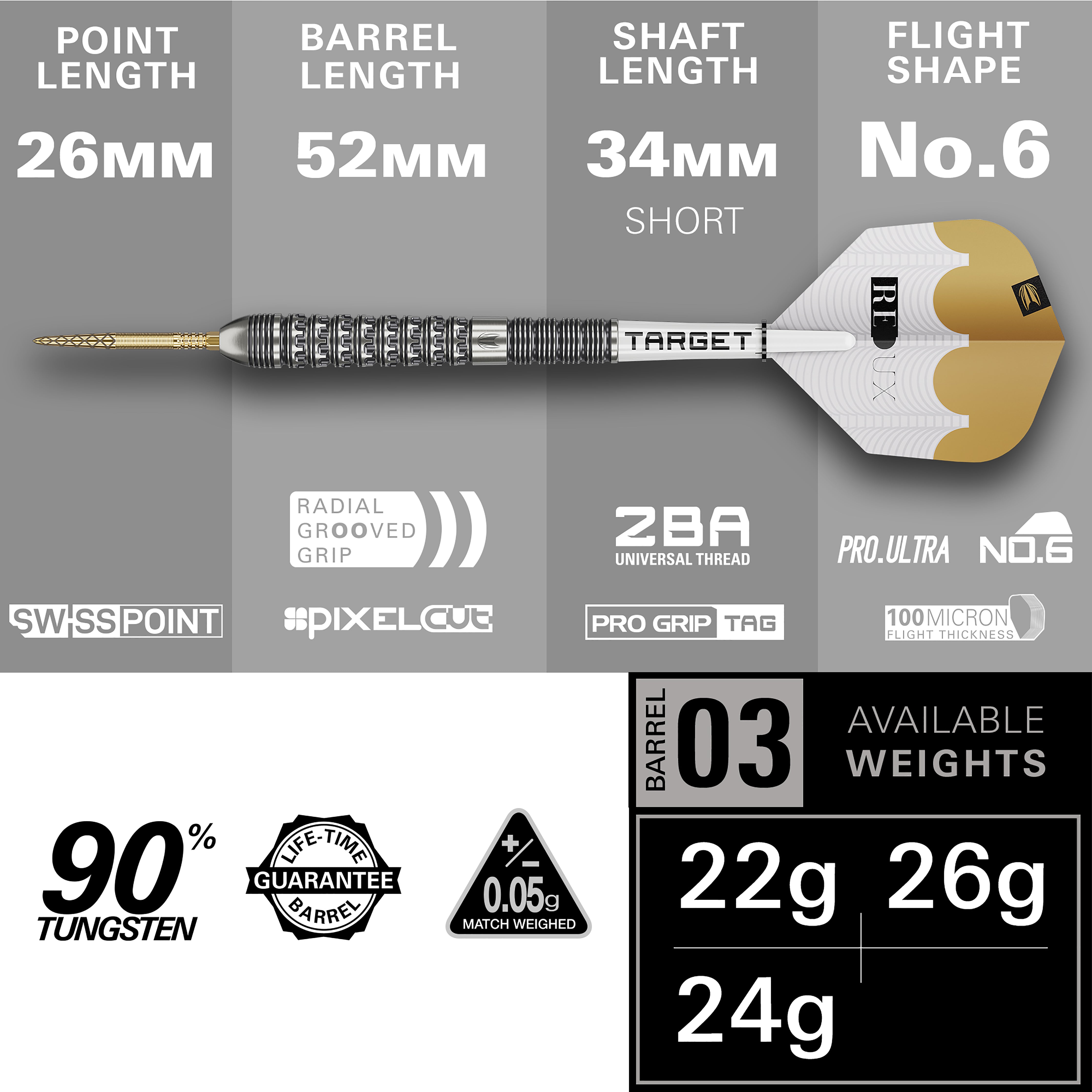 Target Redux 03 - 90% Tungsten Darts - Swiss Points - 22g 24g 26g