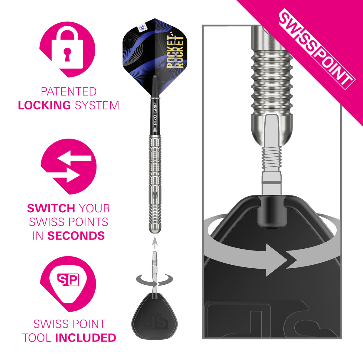Target Justin Hood - The Pocket Rocket -  90% Tungsten SP Steel Tip Darts - 23g