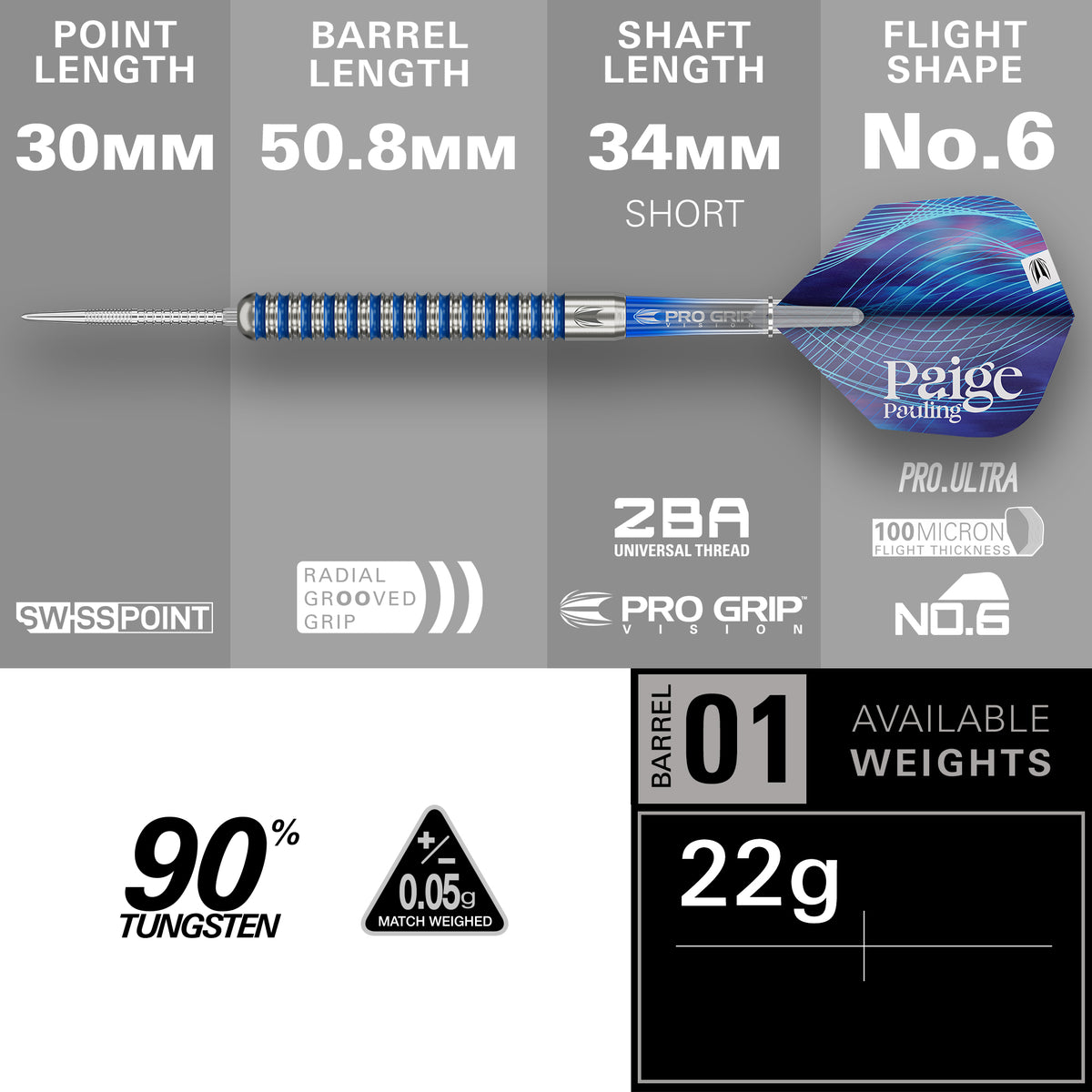 Target Paige Pauling -  90% Tungsten SP Steel Tip Darts - 22g