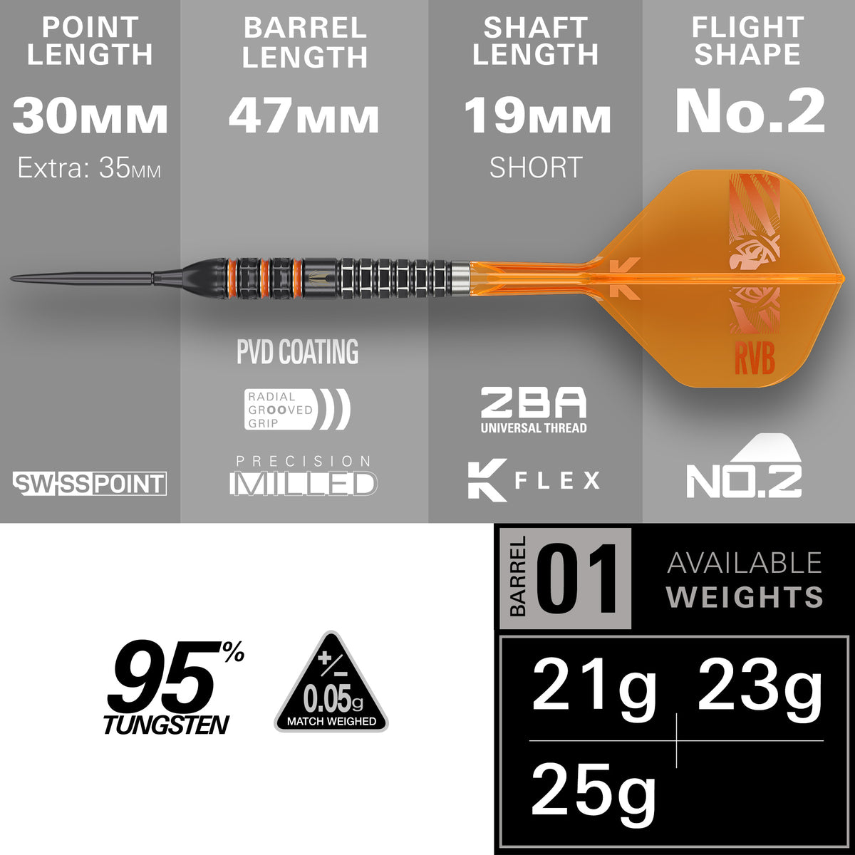 Target Raymond Van Barneveld - 95K - SP Steel Tip Darts - 21g 23g 25g