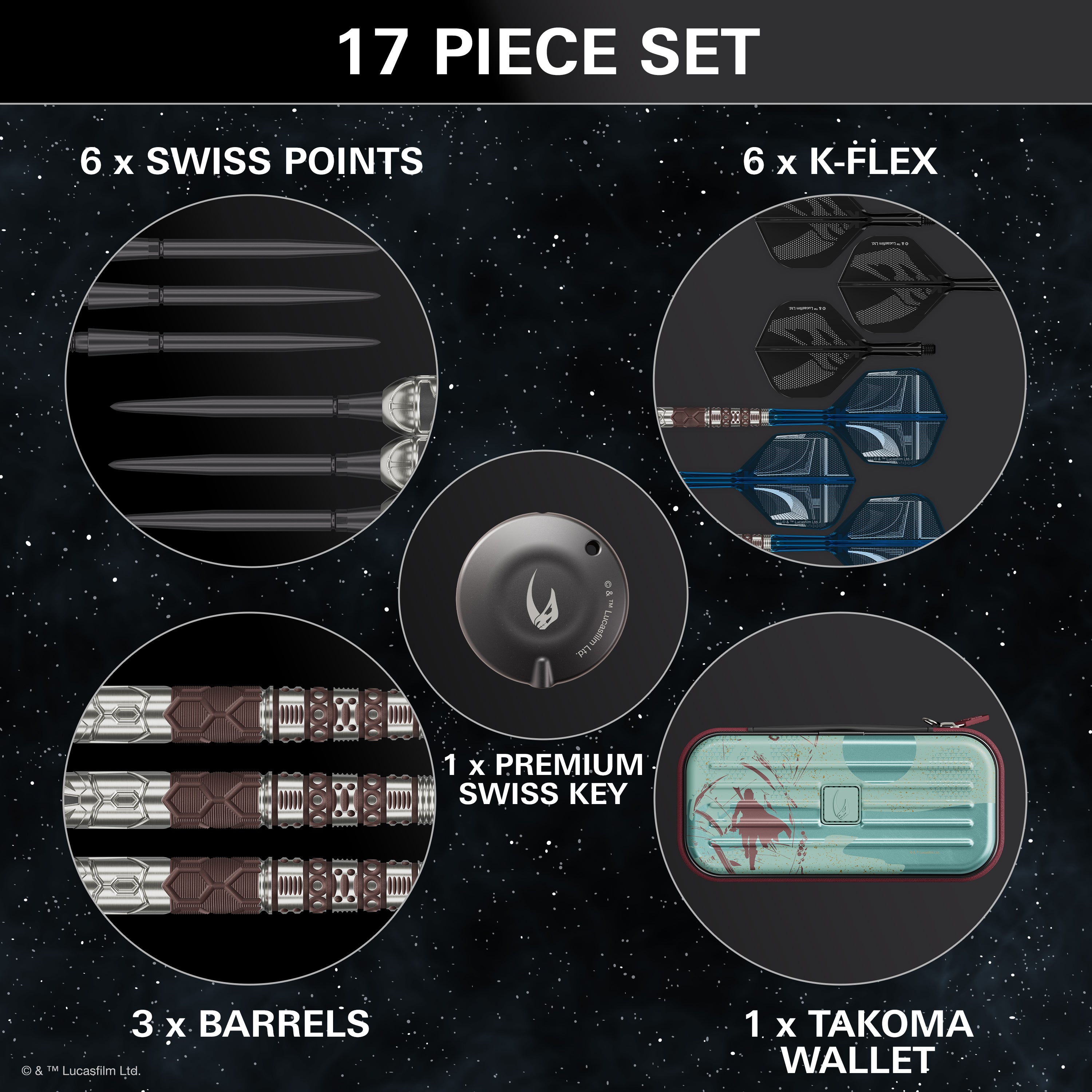 Target Darts Star Wars Mandalorian - 95% Tungsten - Swiss Steel Tip Darts - 22g 24g 26g