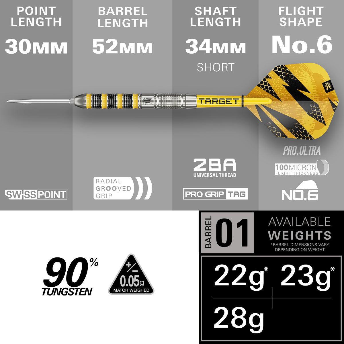 Target Buzz SP01 - 90% Tungsten Steel Tip Darts - 22g 23g 28g