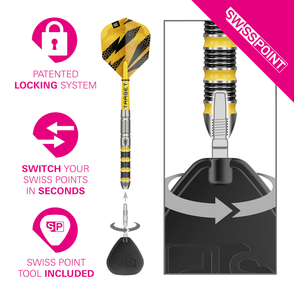 Target Buzz SP01 - 90% Tungsten Steel Tip Darts - 22g 23g 28g