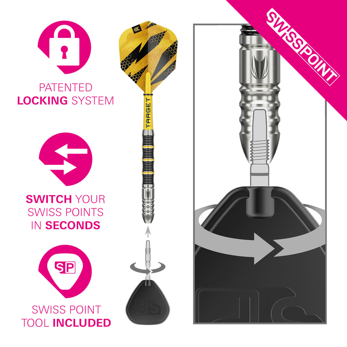 Target Buzz SP02 - 90% Tungsten Steel Tip Darts - 22g 24g 26g