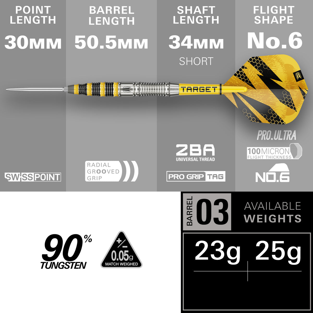 Target Buzz SP03 - 90% Tungsten Steel Tip Darts - 23g 25g