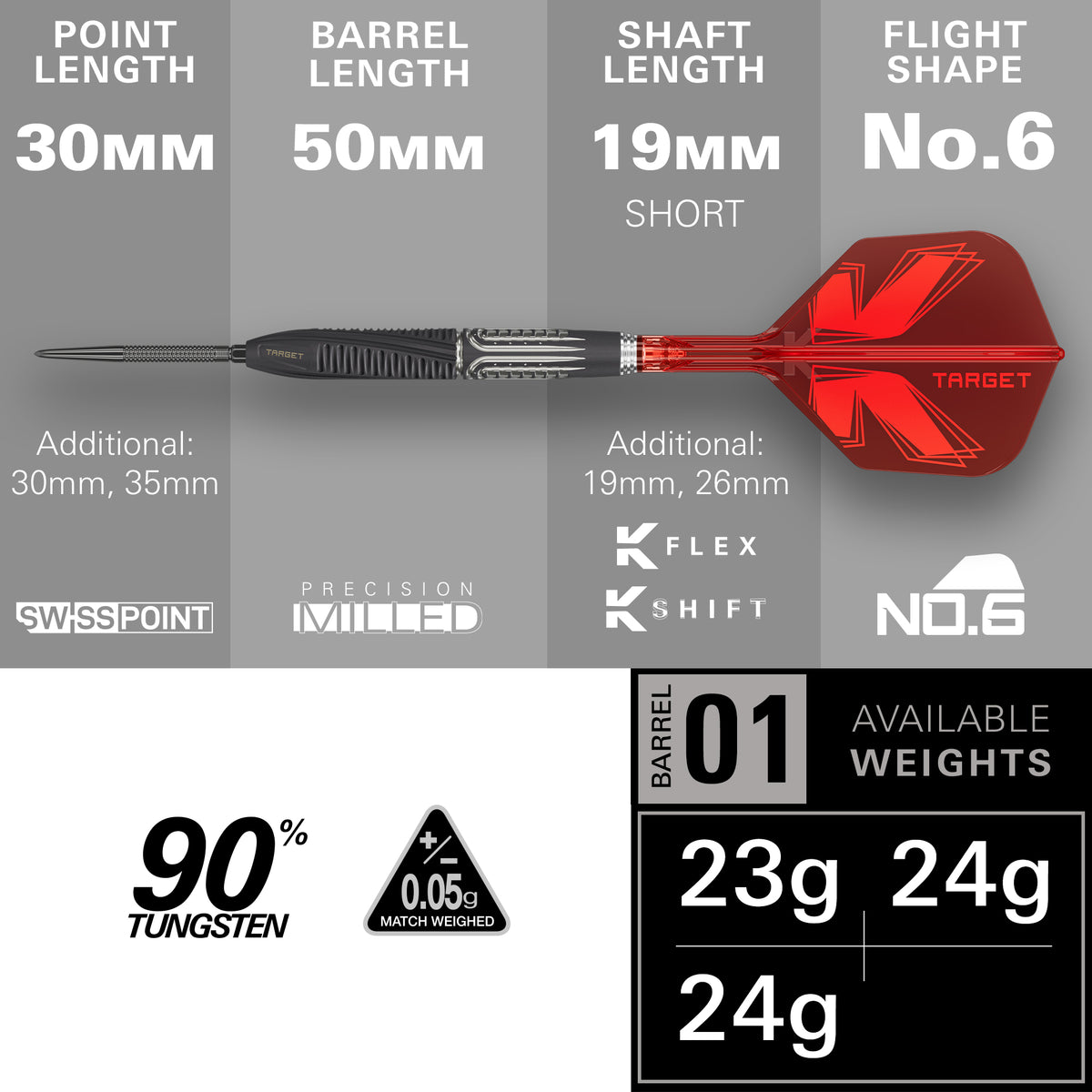 Target Shift - 90% Tungsten - SP Steel Tip Darts - 23g 24g 25g