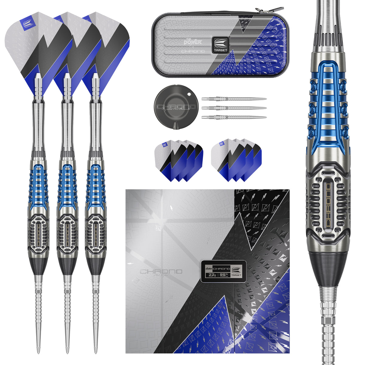 Target Phil Taylor Power - Chrono -  95% Tungsten SP Steel Tip Darts - 22g 24g 26g