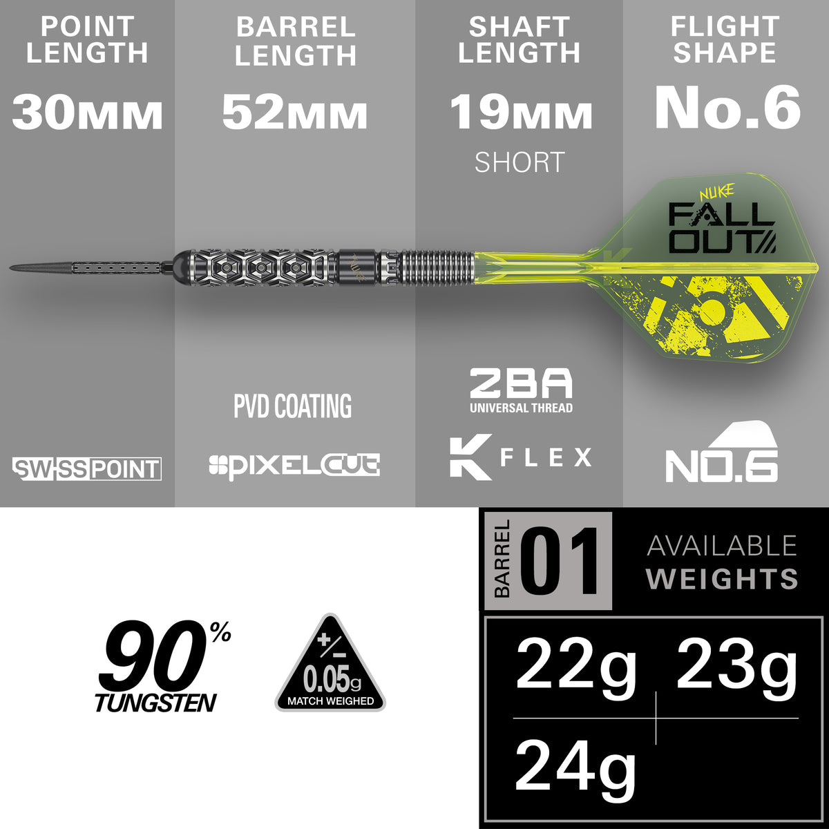 Target Luke Littler - The Nuke - Fallout -  90% Tungsten SP Steel Tip Darts - 22g 23g 24g