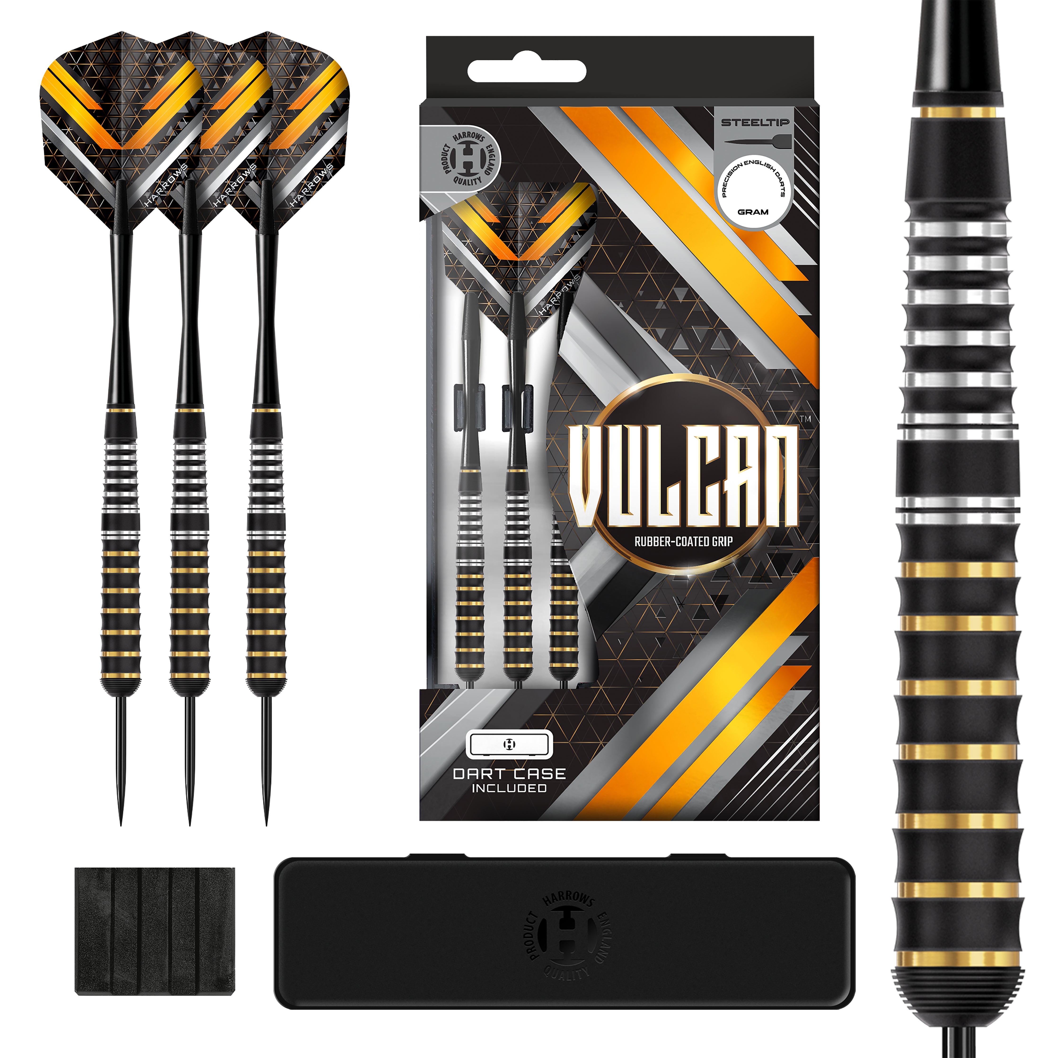 Harrows Vulcan Rubber Coated - Brass Darts Set - 22g 24g 26g