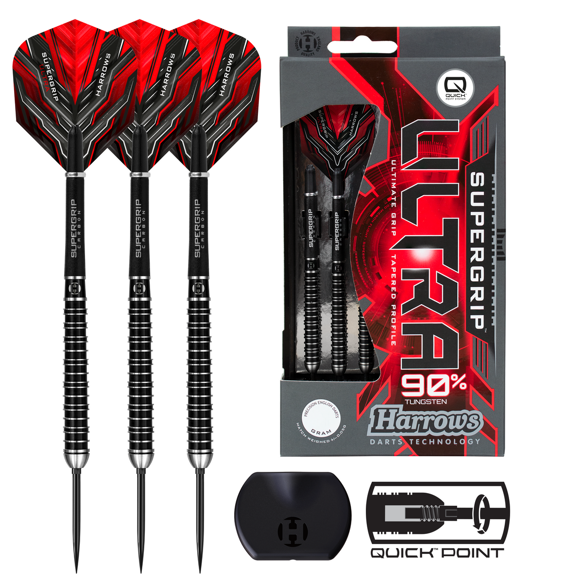 Harrows Supergrip Ultra - 90% Tungsten Darts - Quick Point - 21g-30g