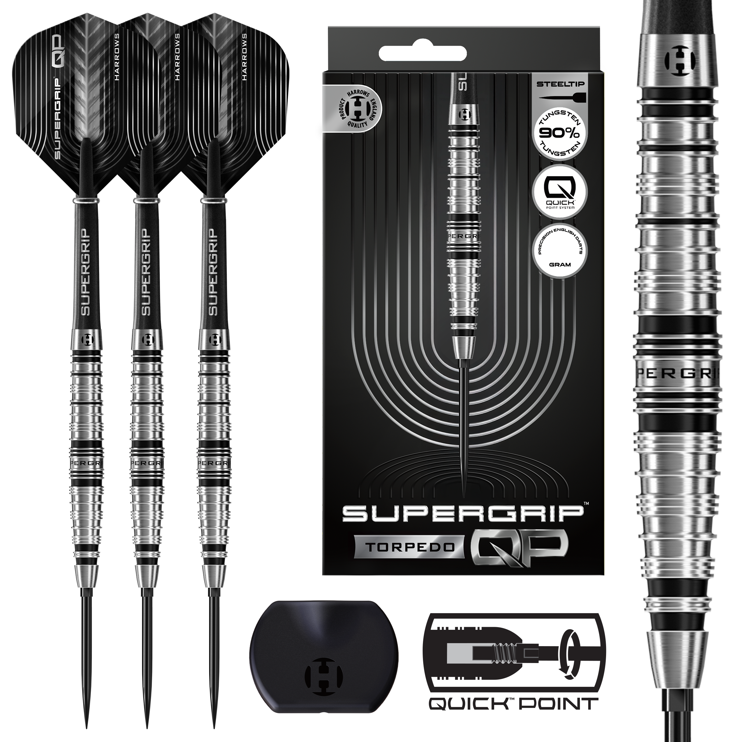 Harrows Supergrip Torpedo 90% Quick Point Darts - 22g 23g 24g