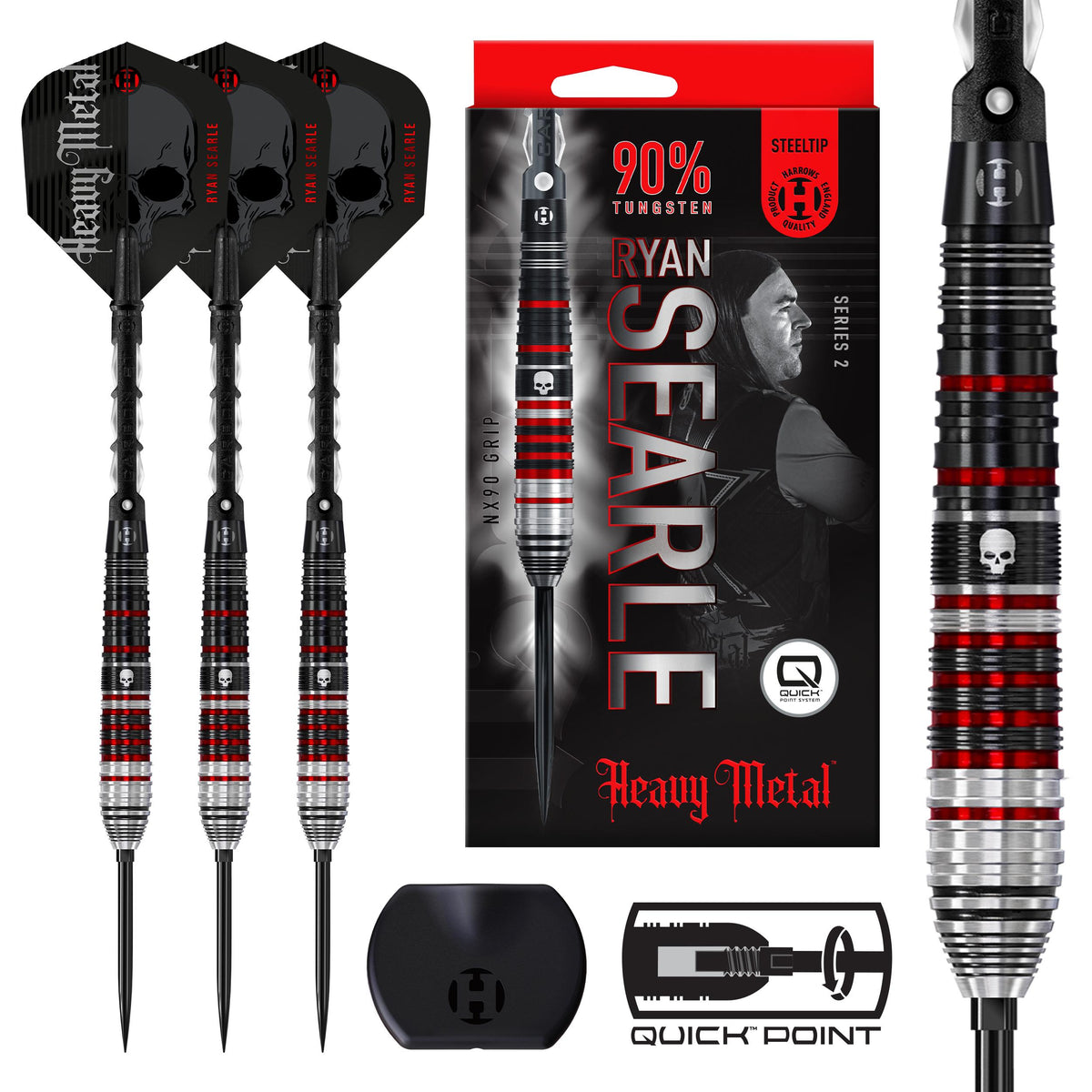 Harrows Ryan Searle S2 - Heavy Metal - 90% Tungsten - Quick Point Darts - 22g - 32g