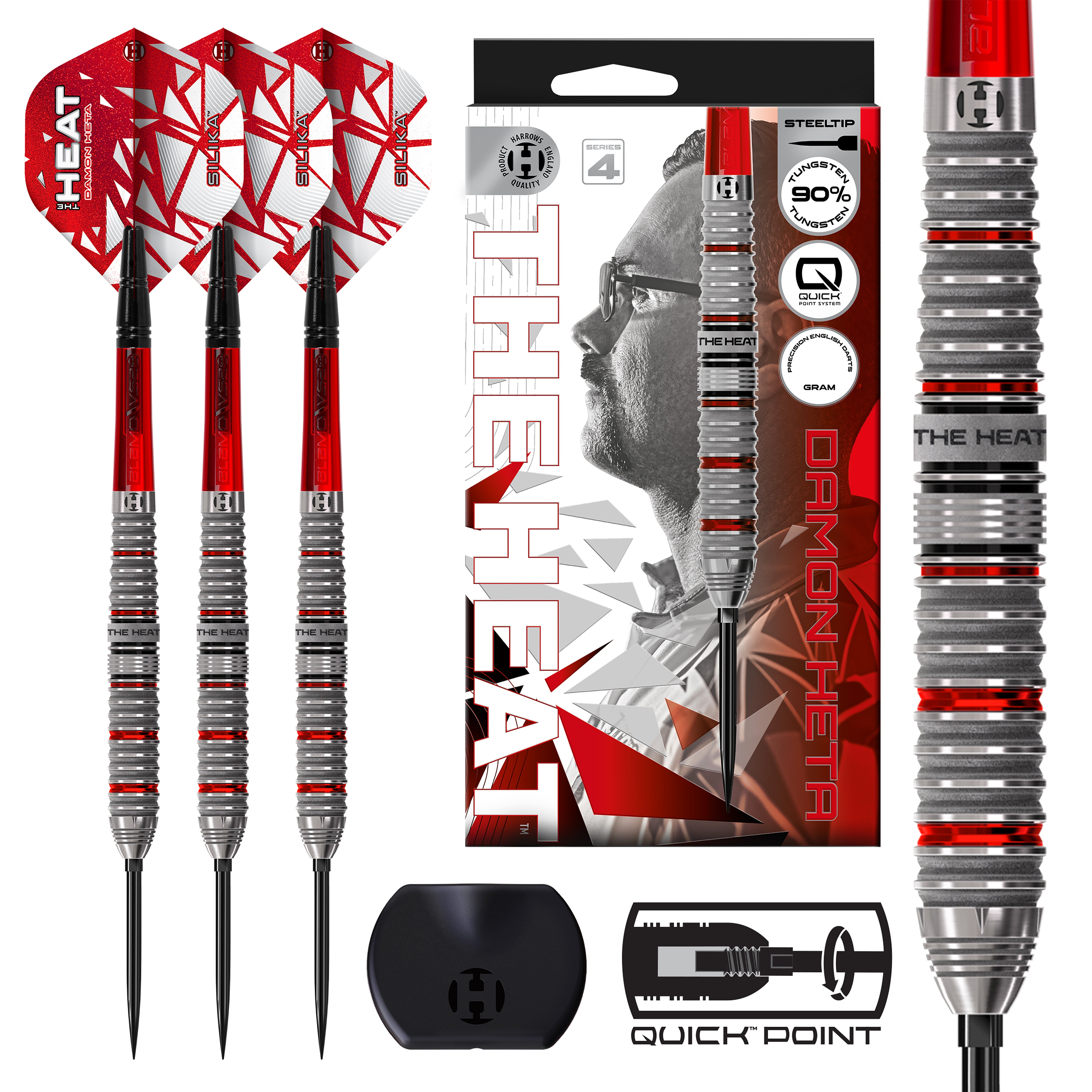 ダーツ Harrows DAMON HETA SERIES 3 STEEL Harrows Damon 'The Heat' Heta Series 4 - 90% Tungsten - Quick Point Da