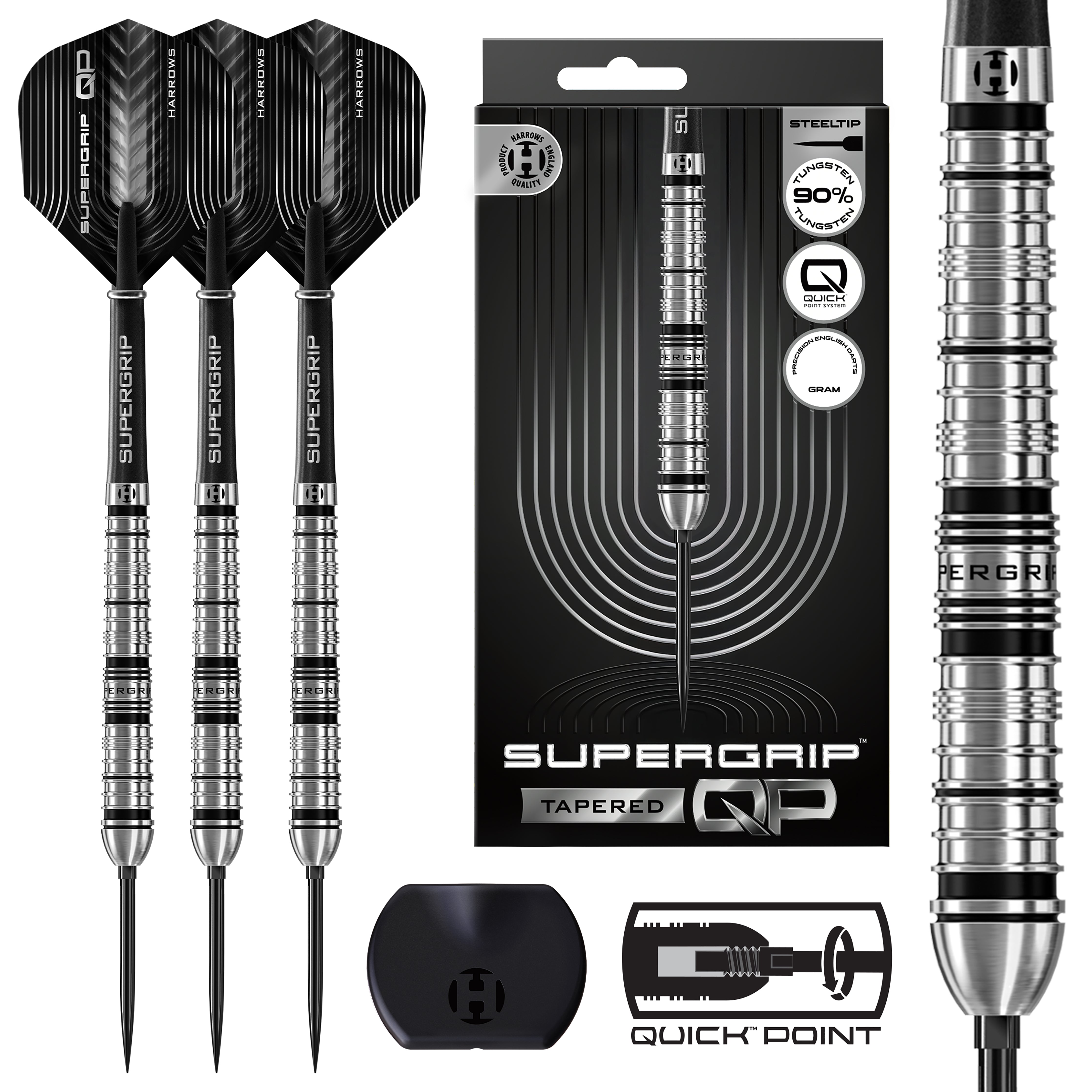 Harrows Supergrip QP Tapered - 90% Tungstens - Quick Point Darts - 22g - 30g