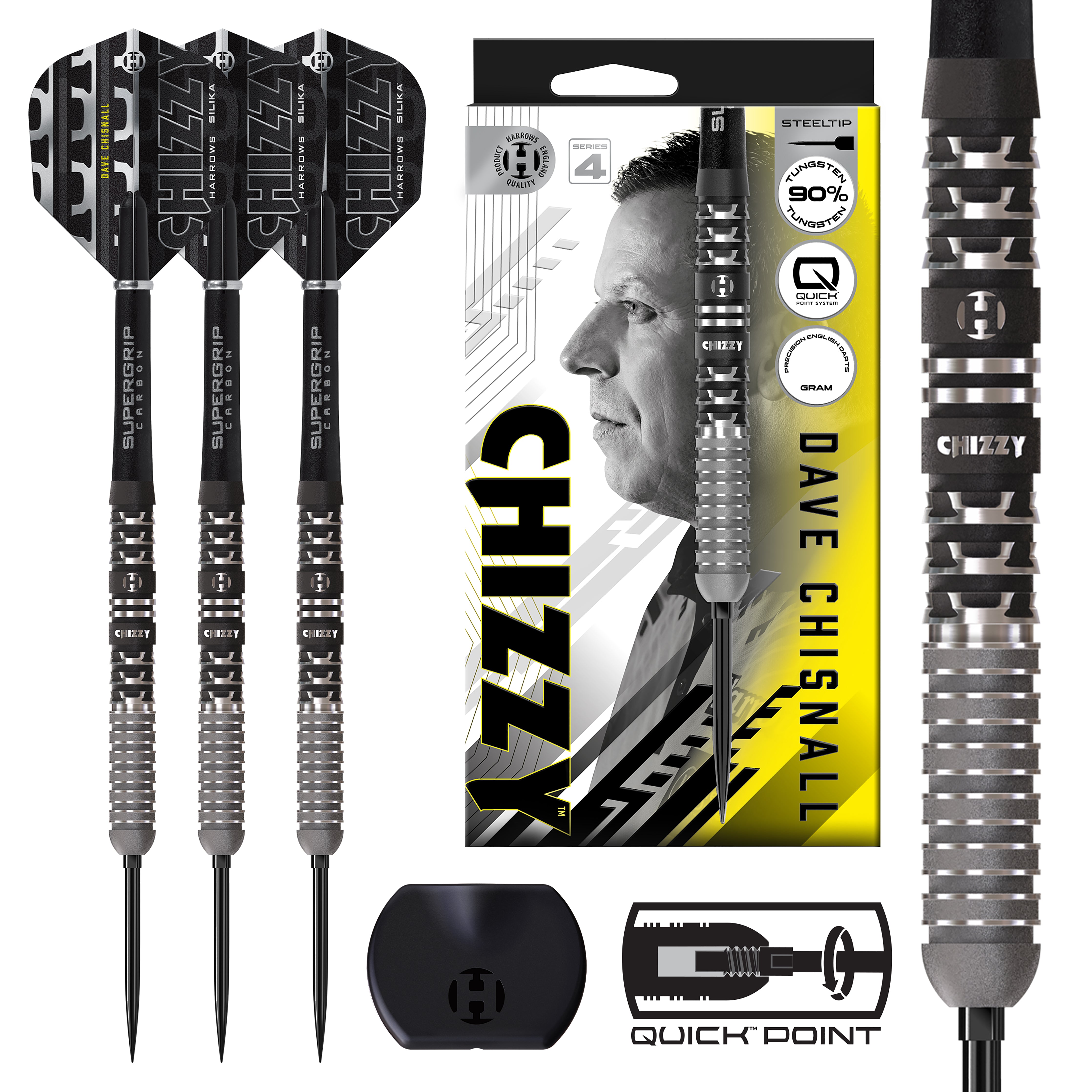 Harrows Dave 'Chizzy' Chisnall Series 4 - 90% Tungsten - Quick Point Darts - 22g 23g 24g 26g
