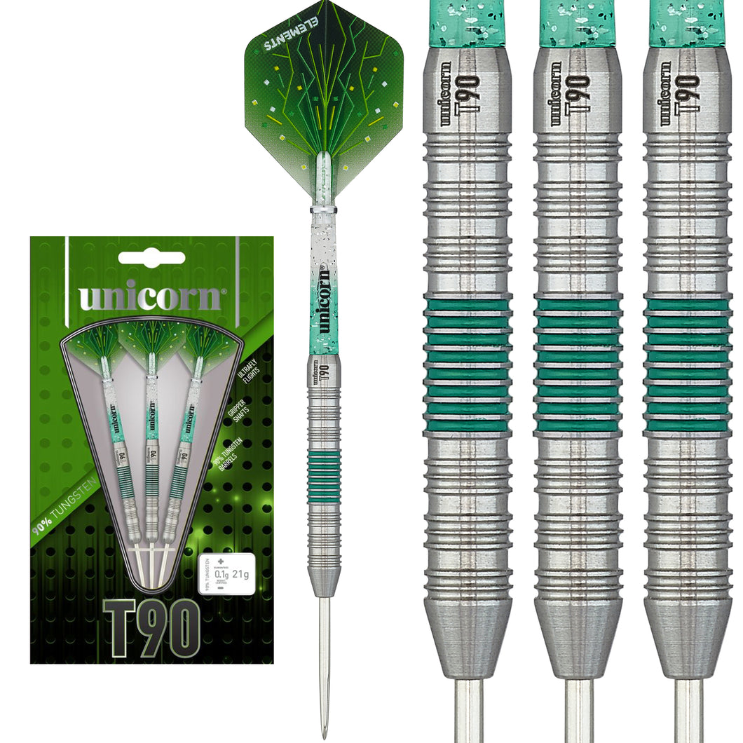 Unicorn T90 Core XL - Steel Tip Darts - 90% Tungsten - Green - 20g 22g