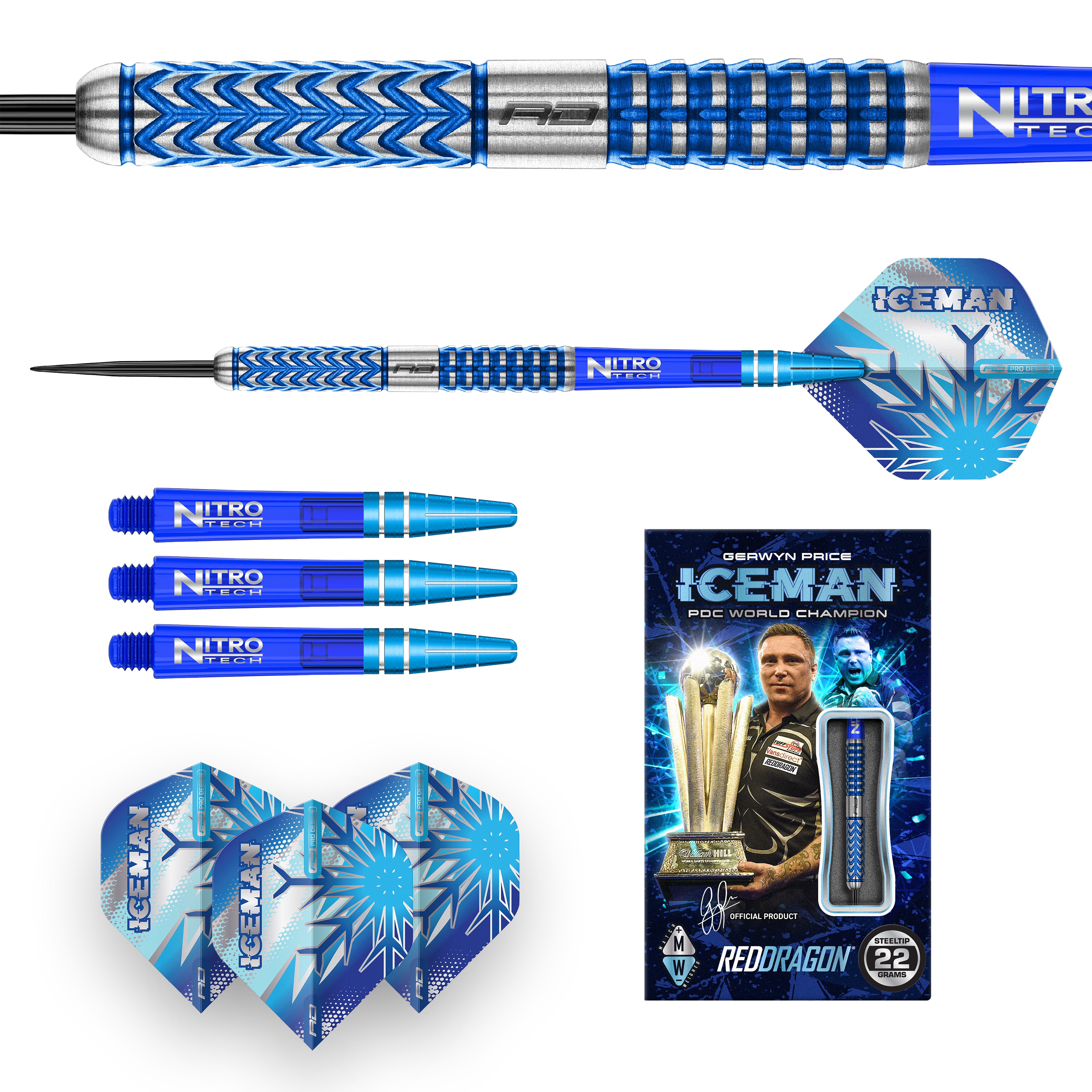 Red Dragon Gerwyn Price - Glacier - Iceman- 90% Tungsten Darts - 22g 24g 26g