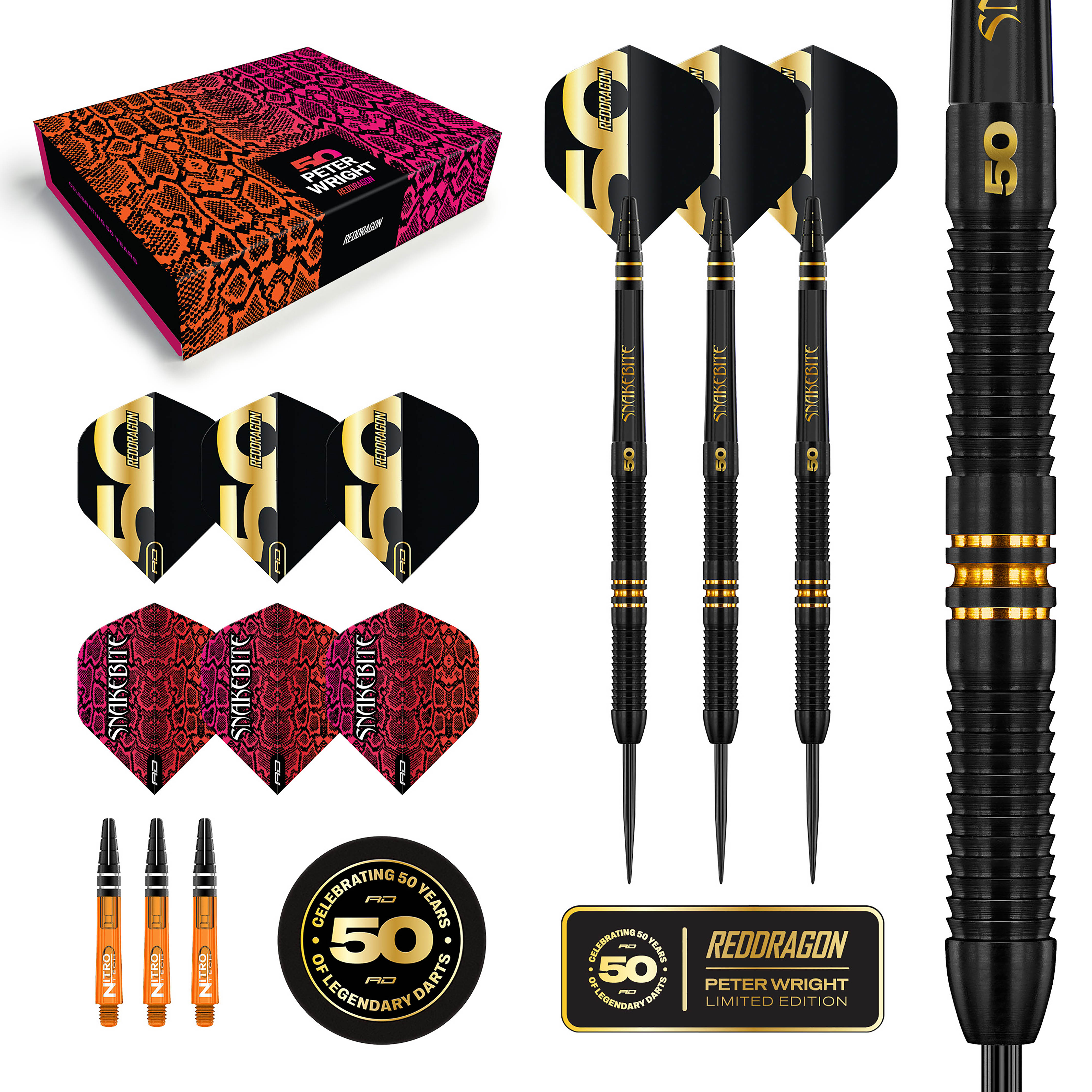 Red Dragon Peter Wright - 50 Years Player Edition - 90% Tungsten Darts - 21g