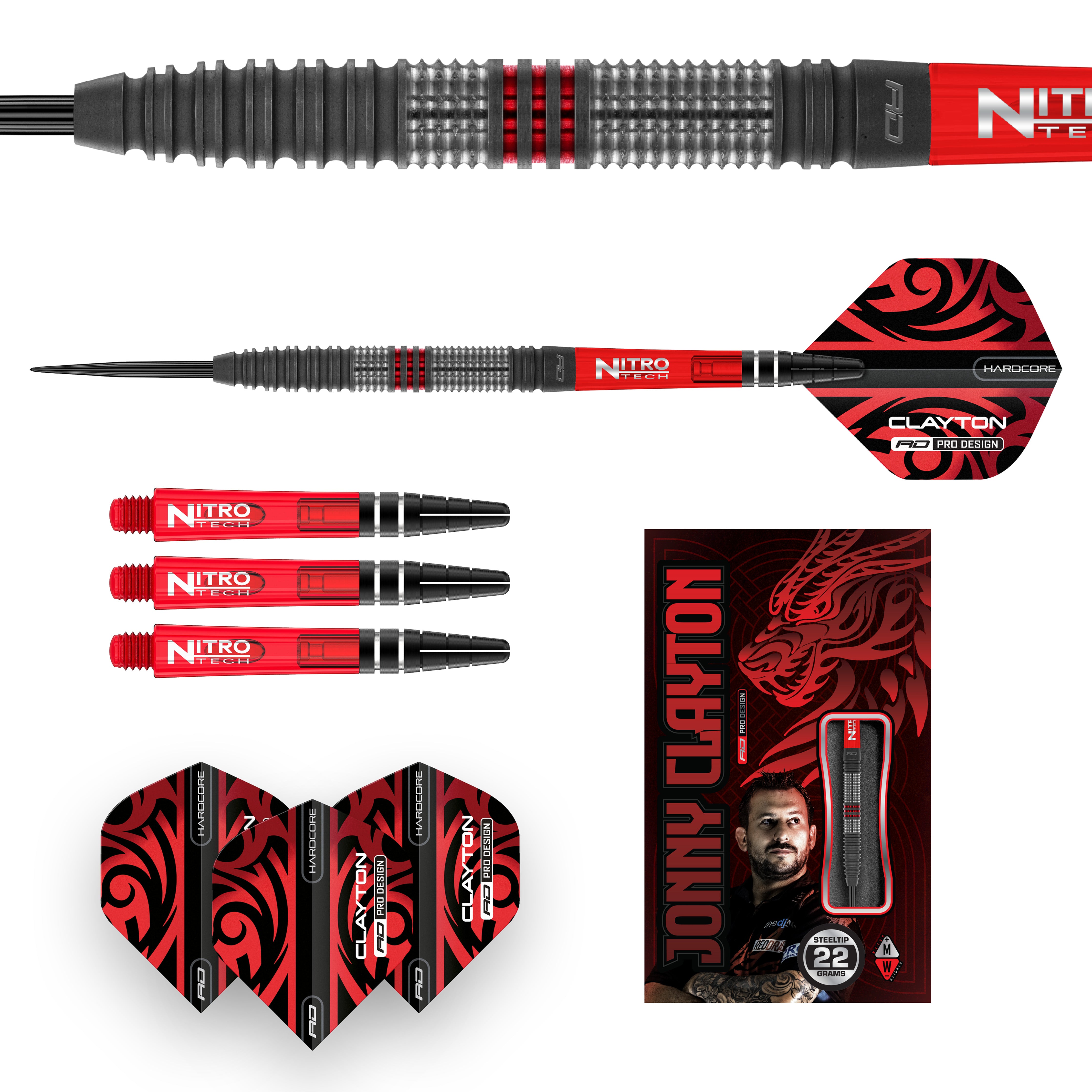 Red Dragon Johnny Clayton Hiraeth Steel Tip Darts - 90% Tungsten - 22g