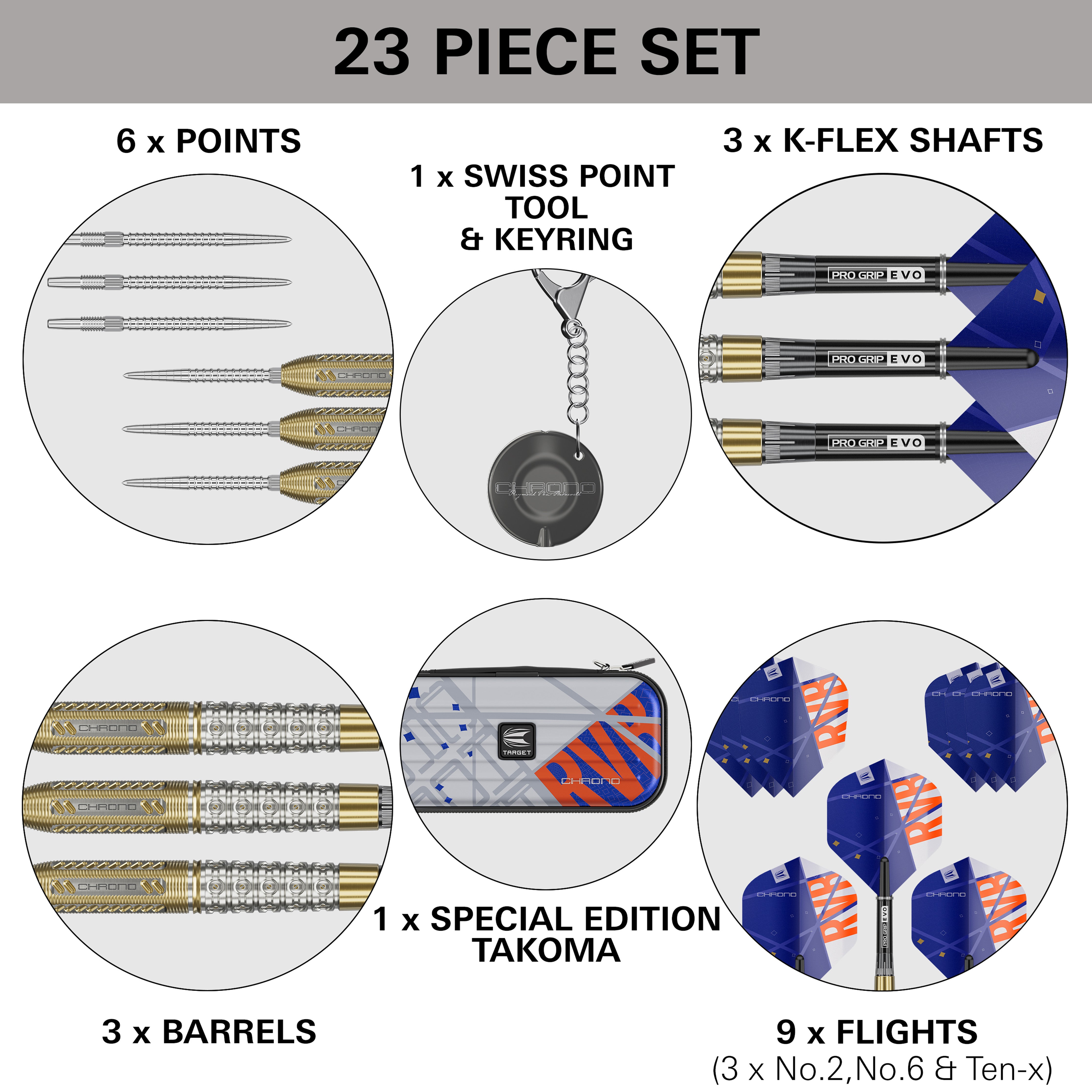 Target Raymond Van Barneveld Chrono SP Steel Tip Darts 2024 - 95% Tungsten - 21g 23g 25g