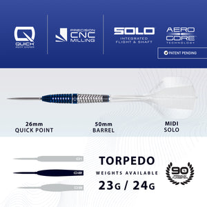 Harrows Geo 02 Torpedo - 90% Tungsten - Quick Point Darts - 23g 24g
