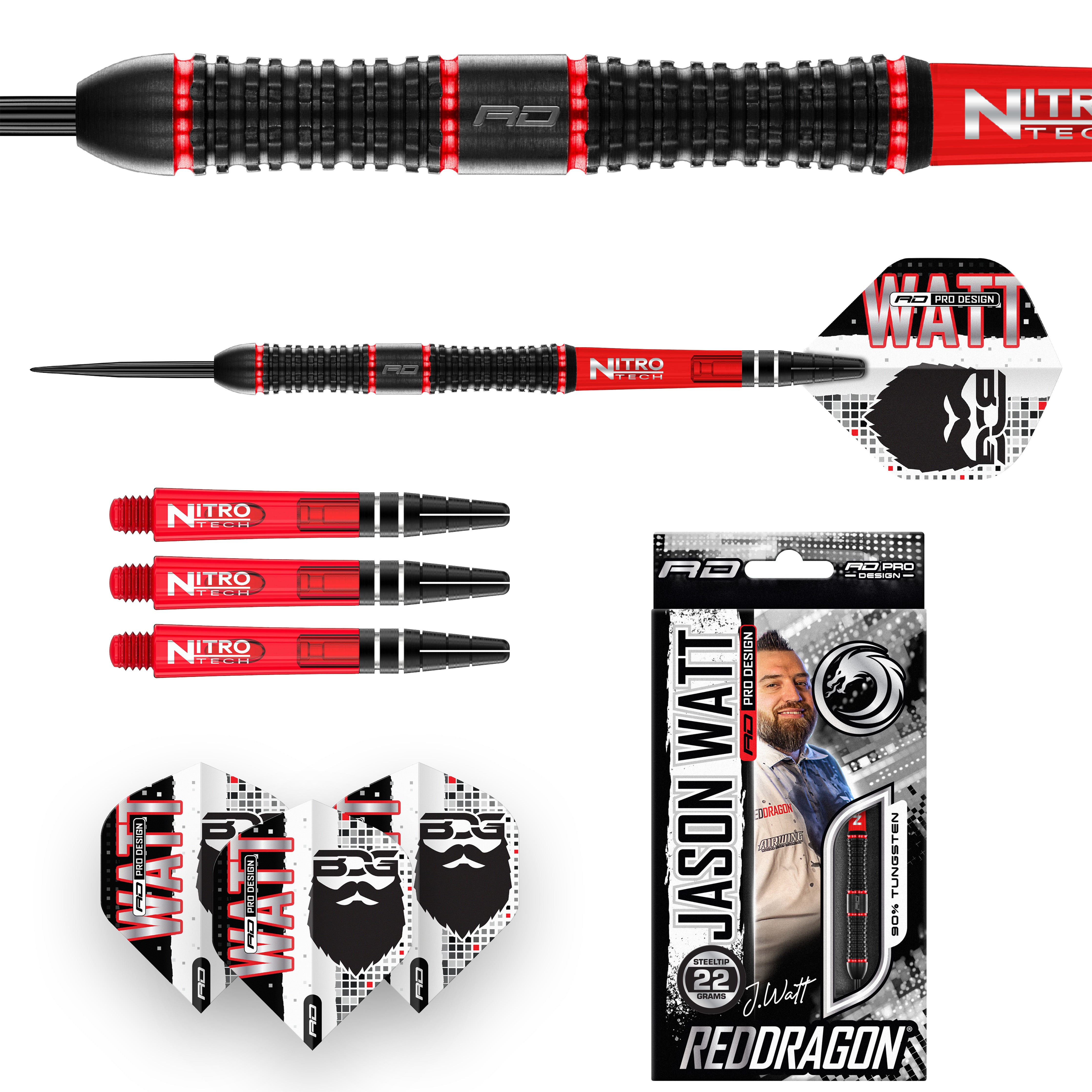 Red Dragon Jason Watt Steel Tip Darts - 90% Tungsten - 22g