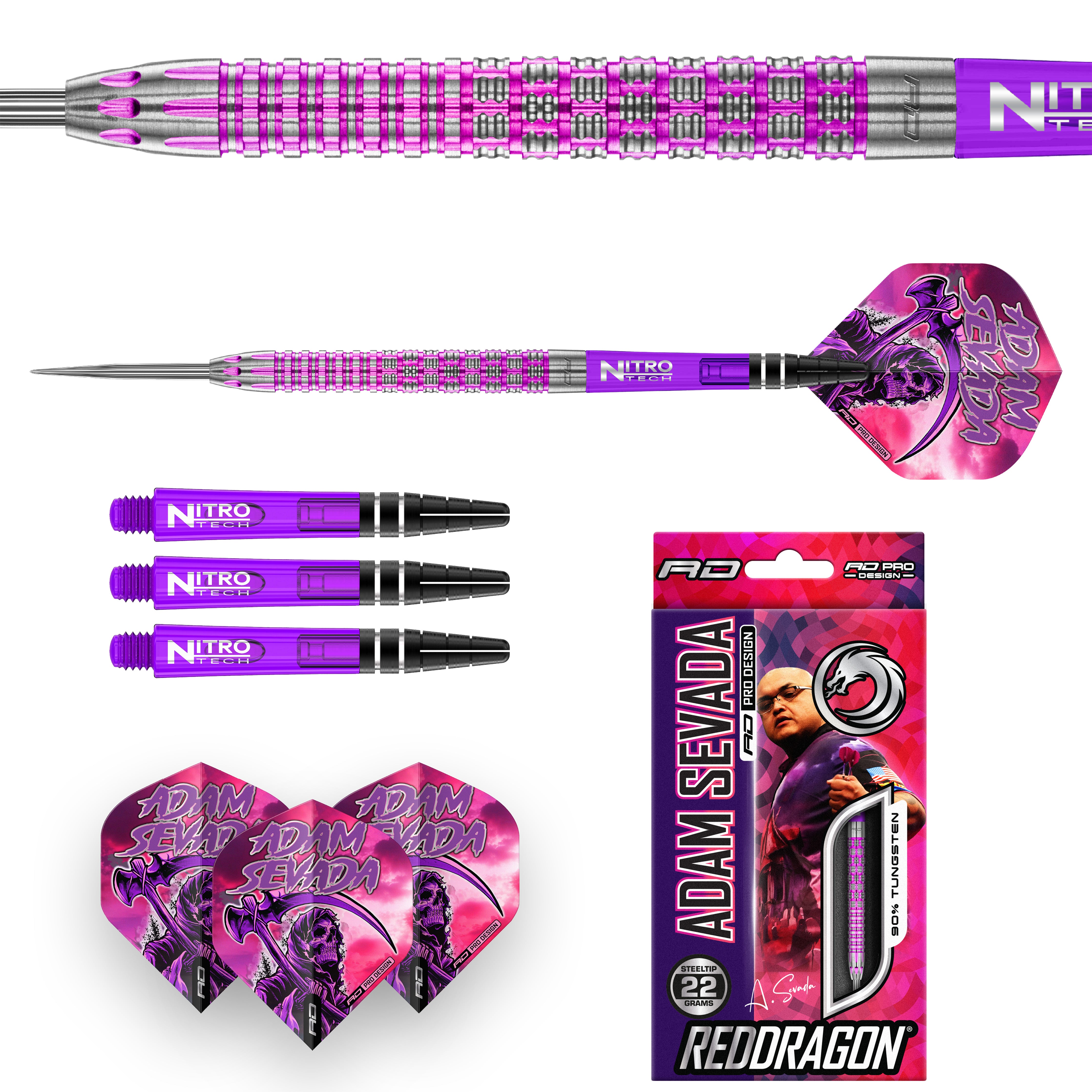 Red Dragon Adam Sevada Steel Tip Darts - 90% Tungsten - 22g