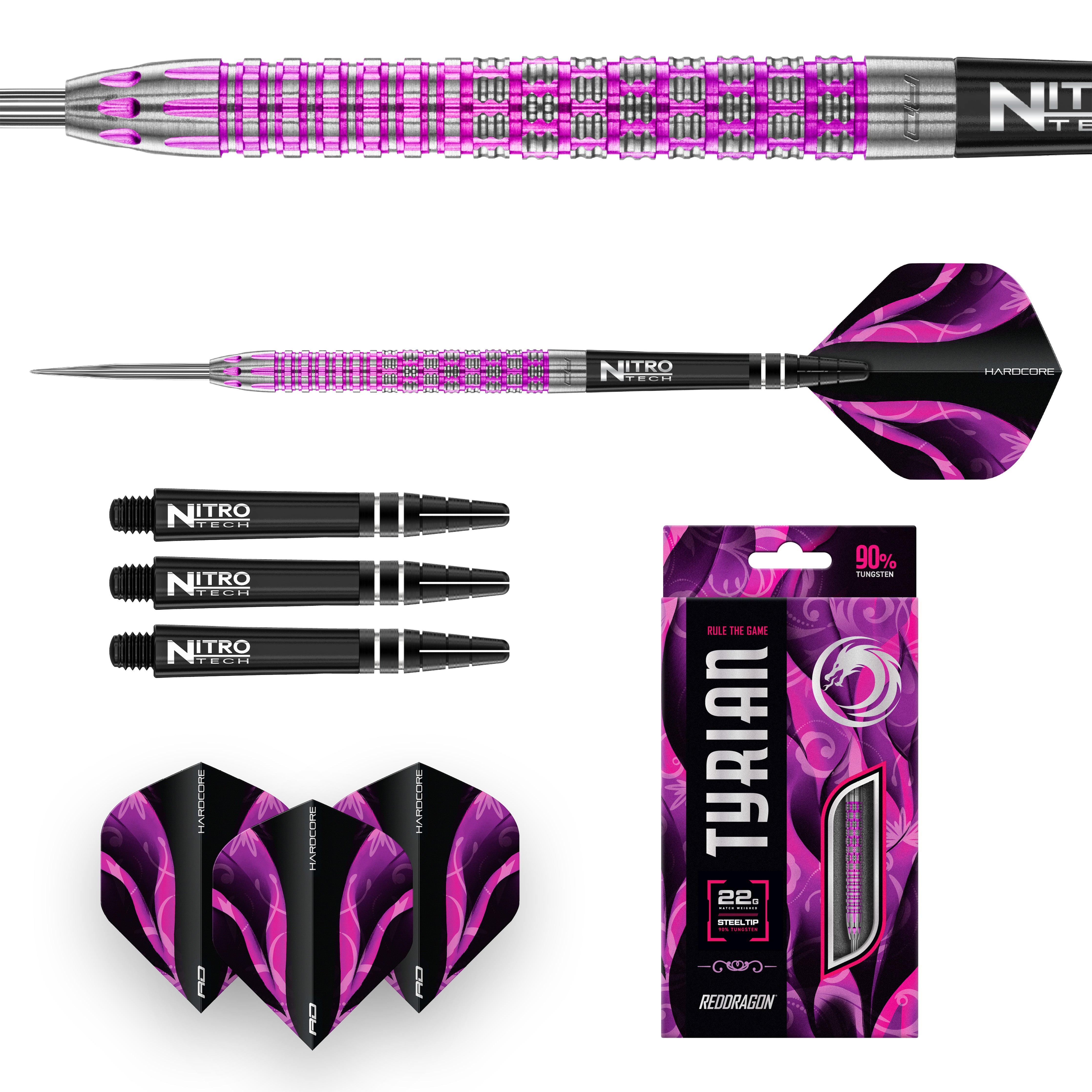 Red Dragon Tyrian Steel Tip Darts - 90% Tungsten - 22g 24g