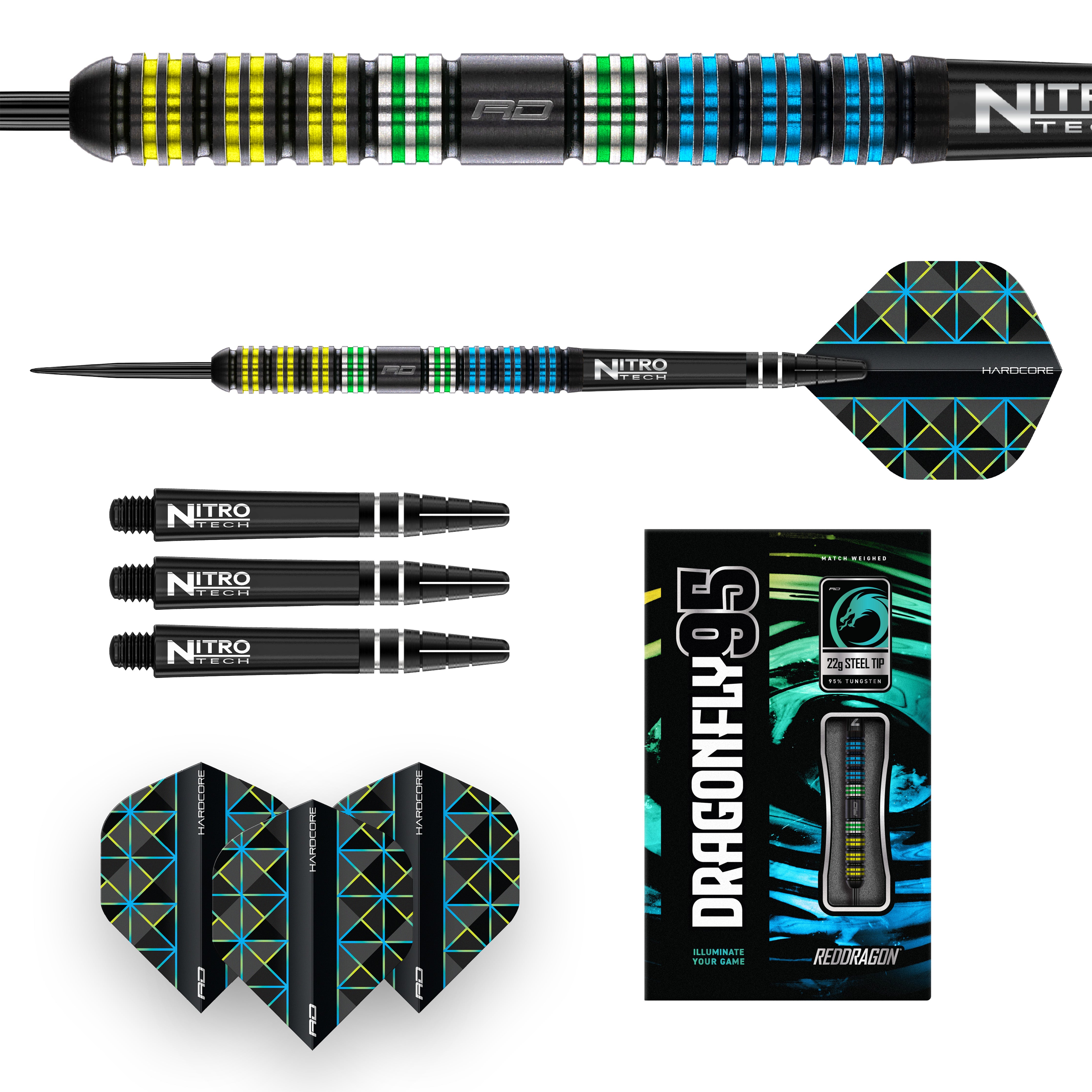 Red Dragon Dragonfly 95 Black Parallel Steel Tip Darts - 95% Tungsten - 22g 24g 26g