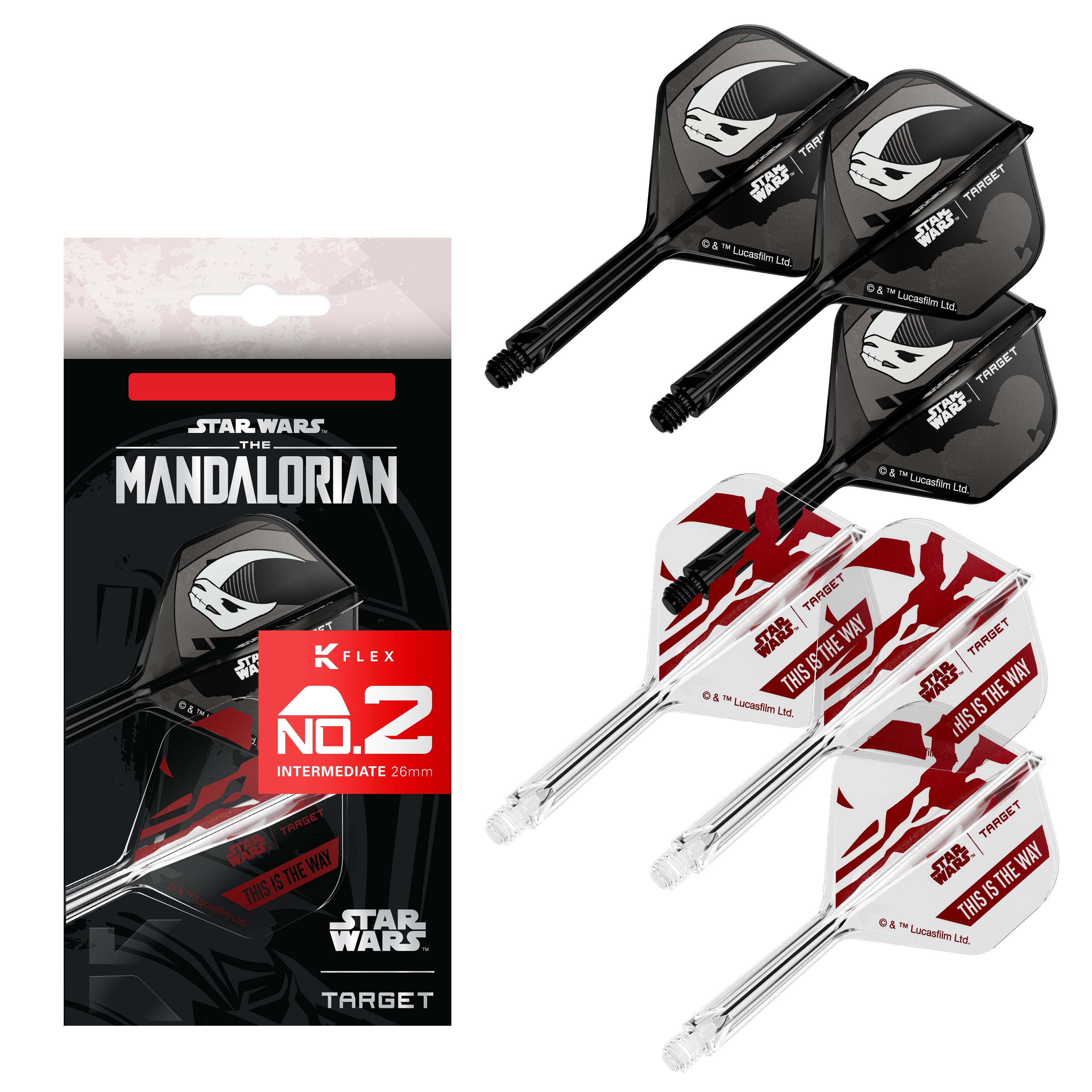 Target Darts Star Wars - Mandalorian K-Flex Dart Flights & Shafts - No2 Shape - Gift Set - 2 Sets Included