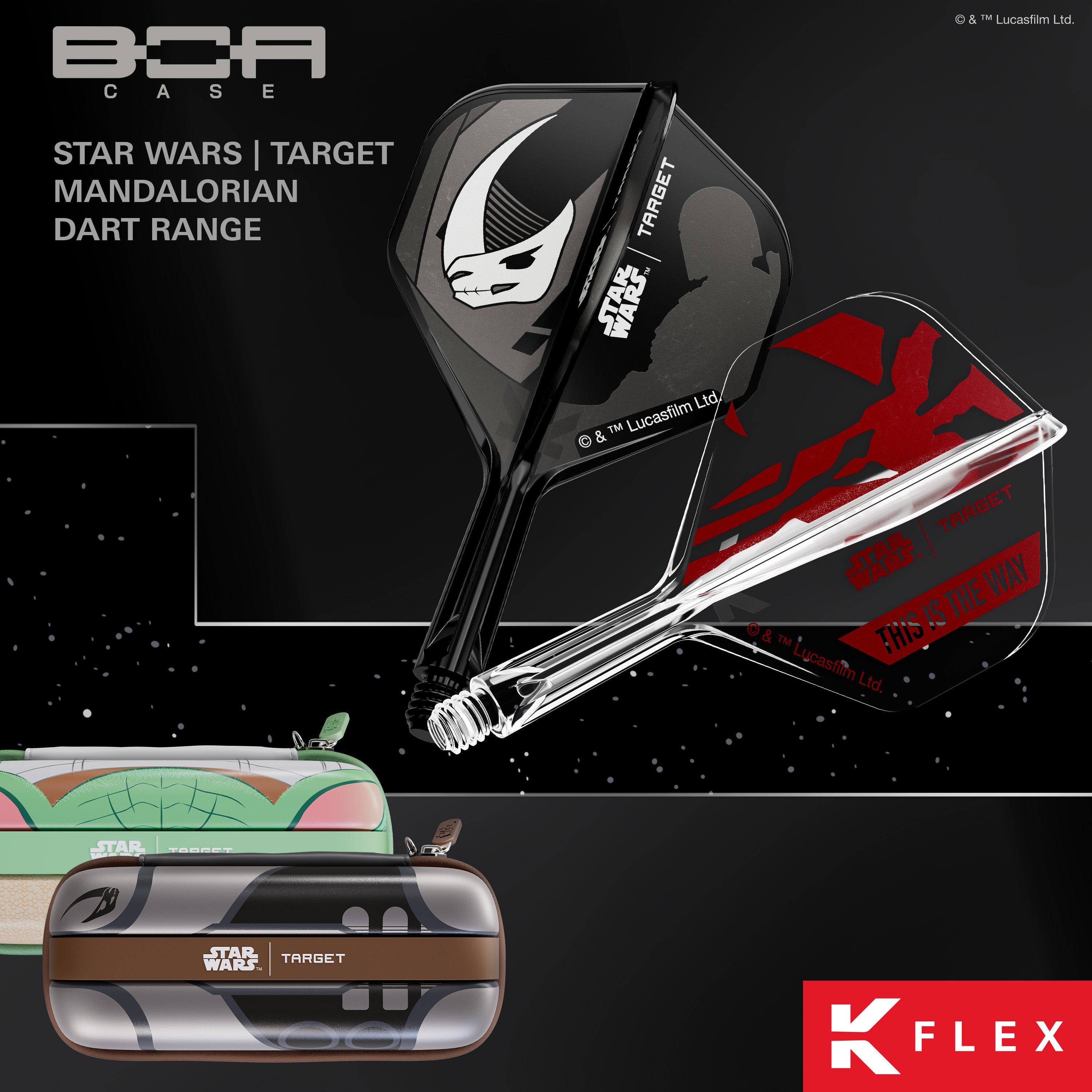 Target Darts Star Wars - Mandalorian K-Flex Dart Flights & Shafts - No2 Shape - Gift Set - 2 Sets Included