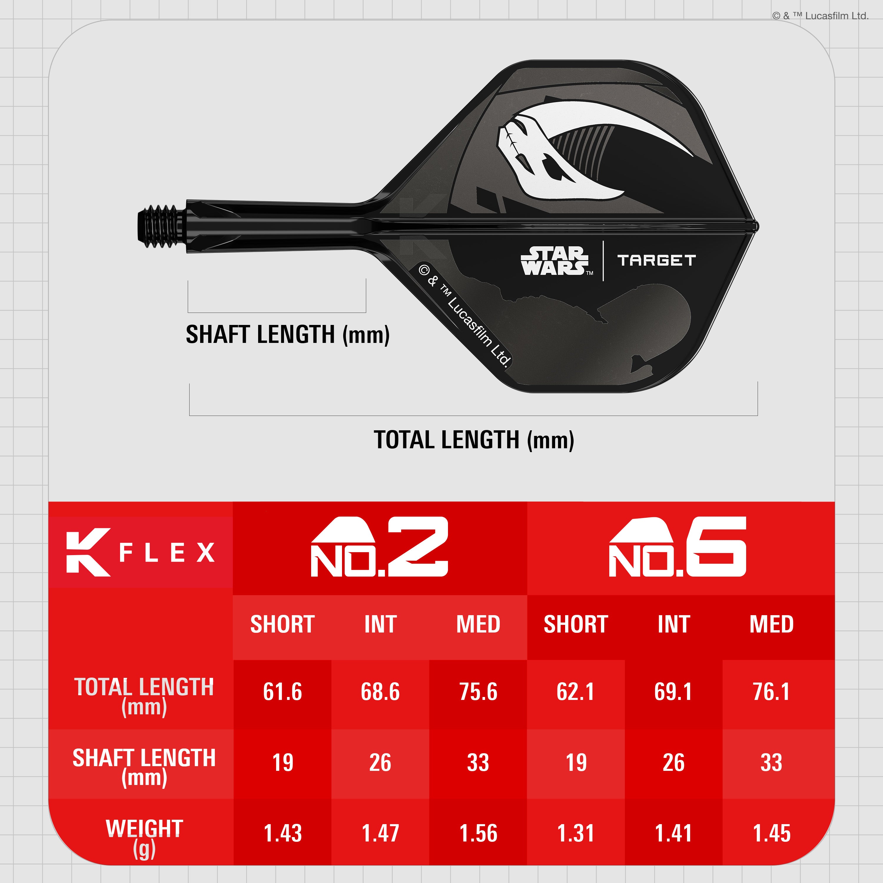Target Darts Star Wars - Mandalorian K-Flex Dart Flights & Shafts - No2 Shape - Gift Set - 2 Sets Included
