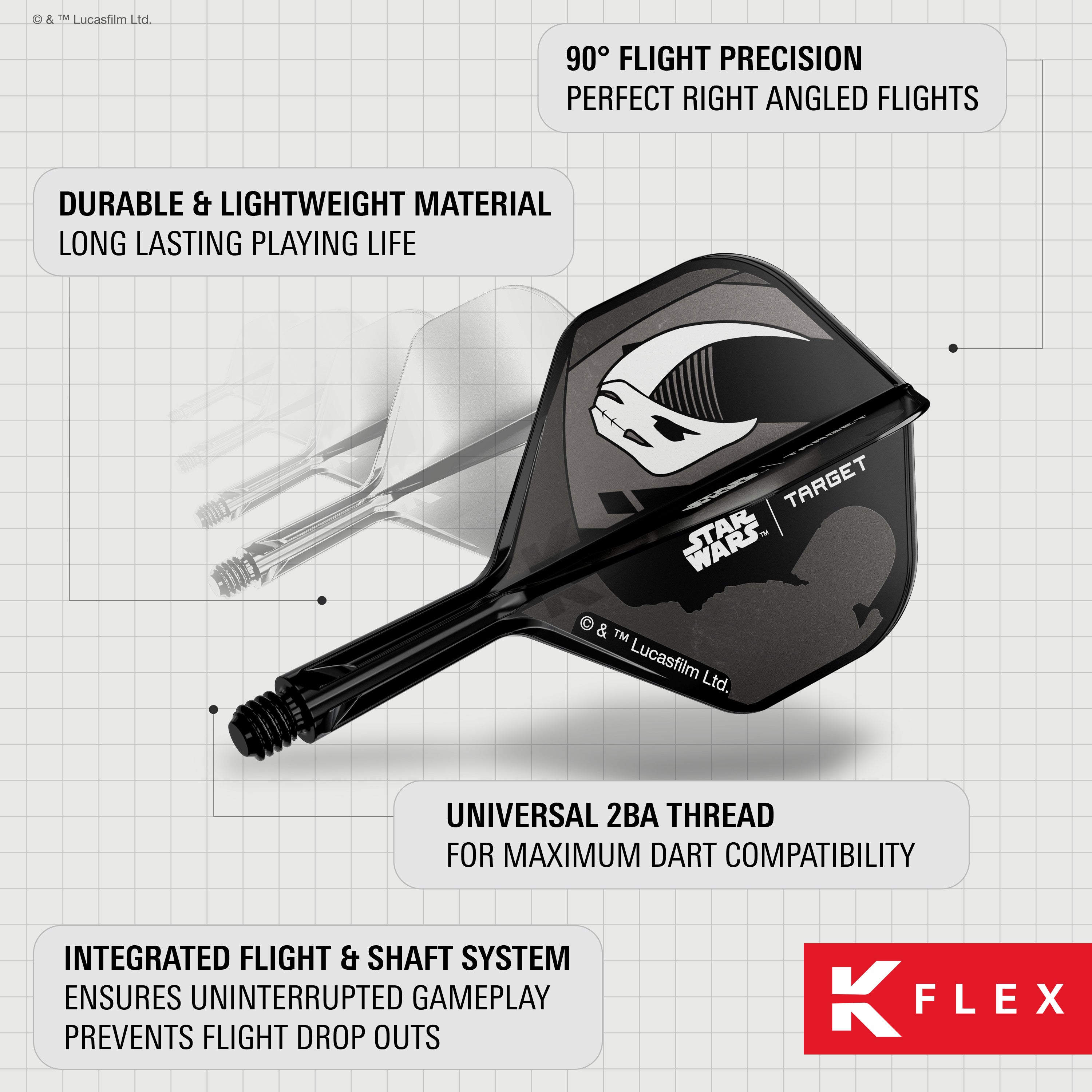 Target Darts Star Wars - Mandalorian K-Flex Dart Flights & Shafts - No2 Shape - Gift Set - 2 Sets Included