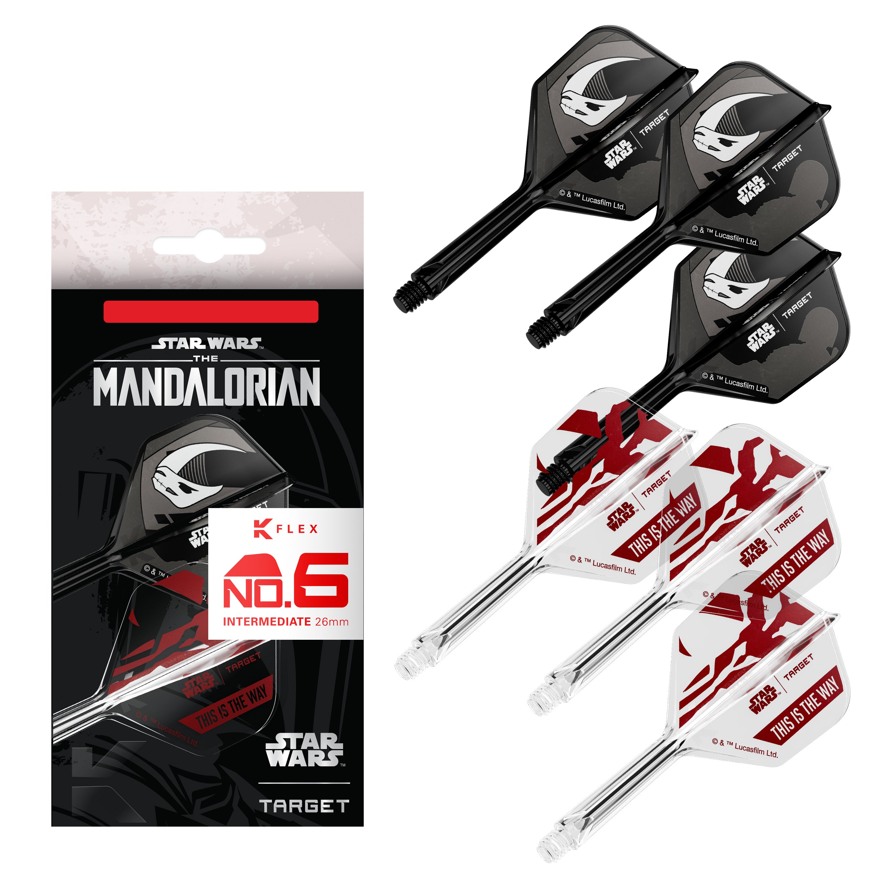 Target Darts Star Wars - Mandalorian K-Flex Dart Flights & Shafts - No6 Shape - Gift Set - 2 Sets Included