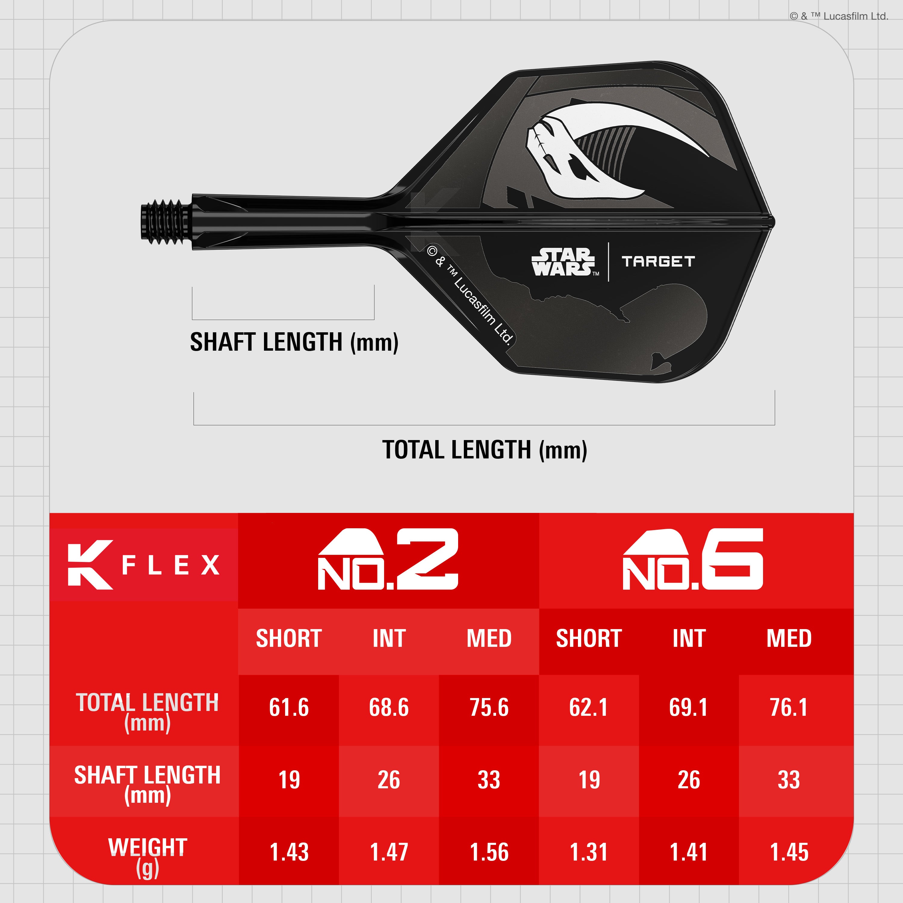 Target Darts Star Wars - Mandalorian K-Flex Dart Flights & Shafts - No6 Shape - Gift Set - 2 Sets Included