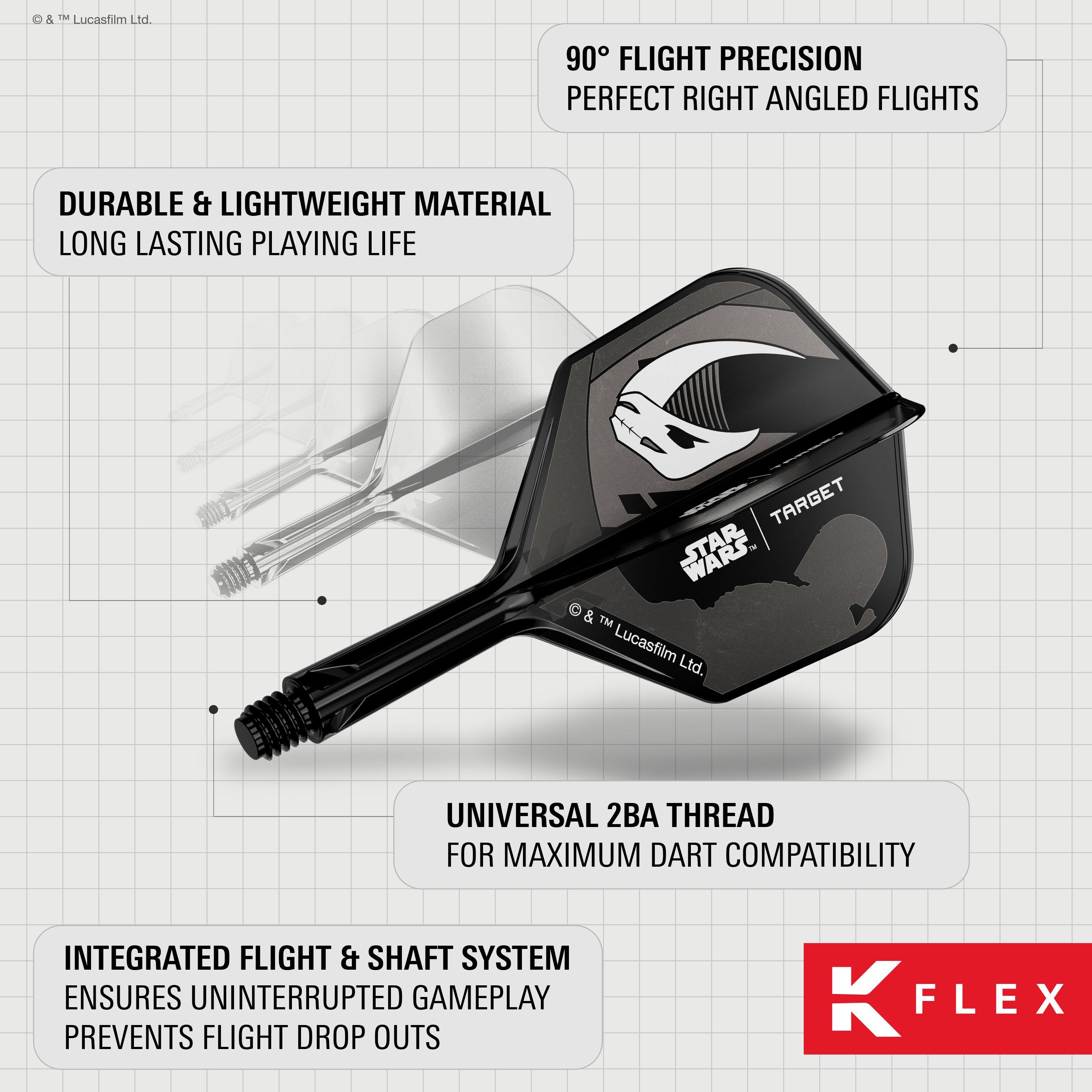 Target Darts Star Wars - Mandalorian K-Flex Dart Flights & Shafts - No6 Shape - Gift Set - 2 Sets Included