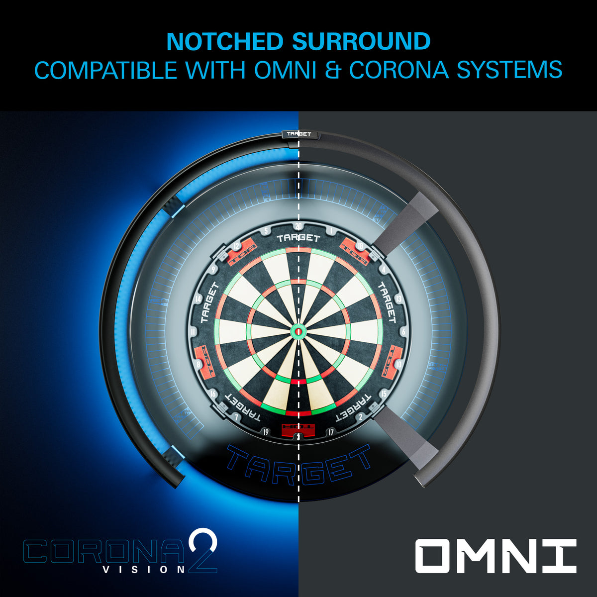 Target Corona Vision Notched Dartboard Surround - Integrated LED Light