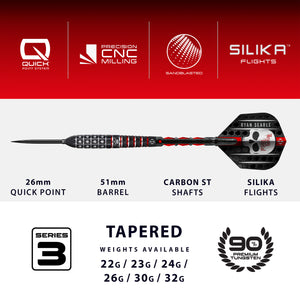 Harrows Ryan 'Heavy Metal' Searle Series 3 - 90% Tungsten - Quick Point Darts - 22g -32g