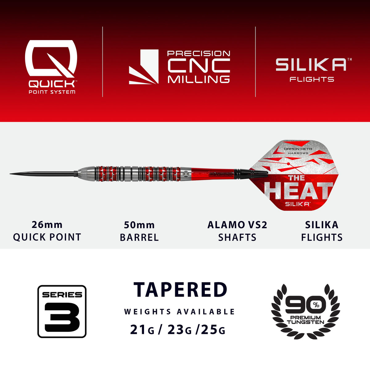 Harrows Damon Heta - Series 3 - 90% Tungsten - Quick Point Darts - 21g 23g 25g