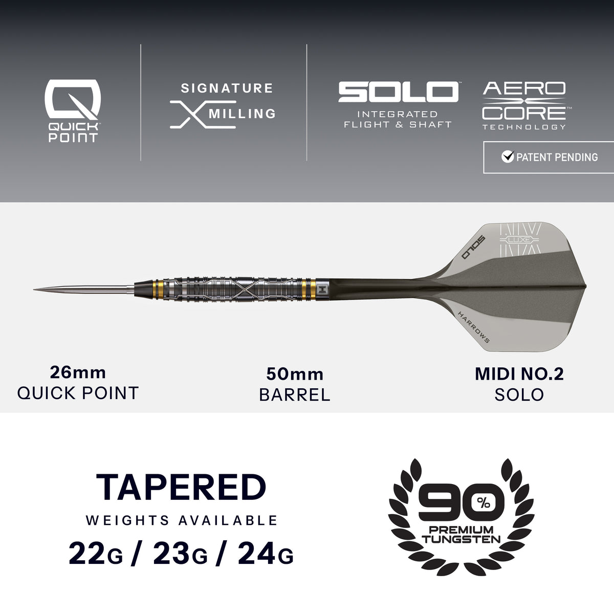 Harrows NX Luxe - 90% Tungsten Quick Point Darts - 22g 23g 24g