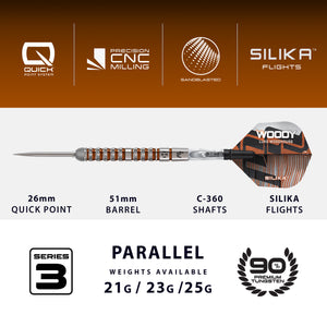 Harrows Luke 'Woody' Woodhouse Series 3 - 90% Tungsten - Quick Point Darts - 21g 23g 25g