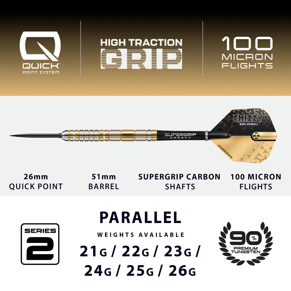 Harrows Dave Chisnall - Series 2 - 90% Tungsten - Quick Point Darts - 21g-26g